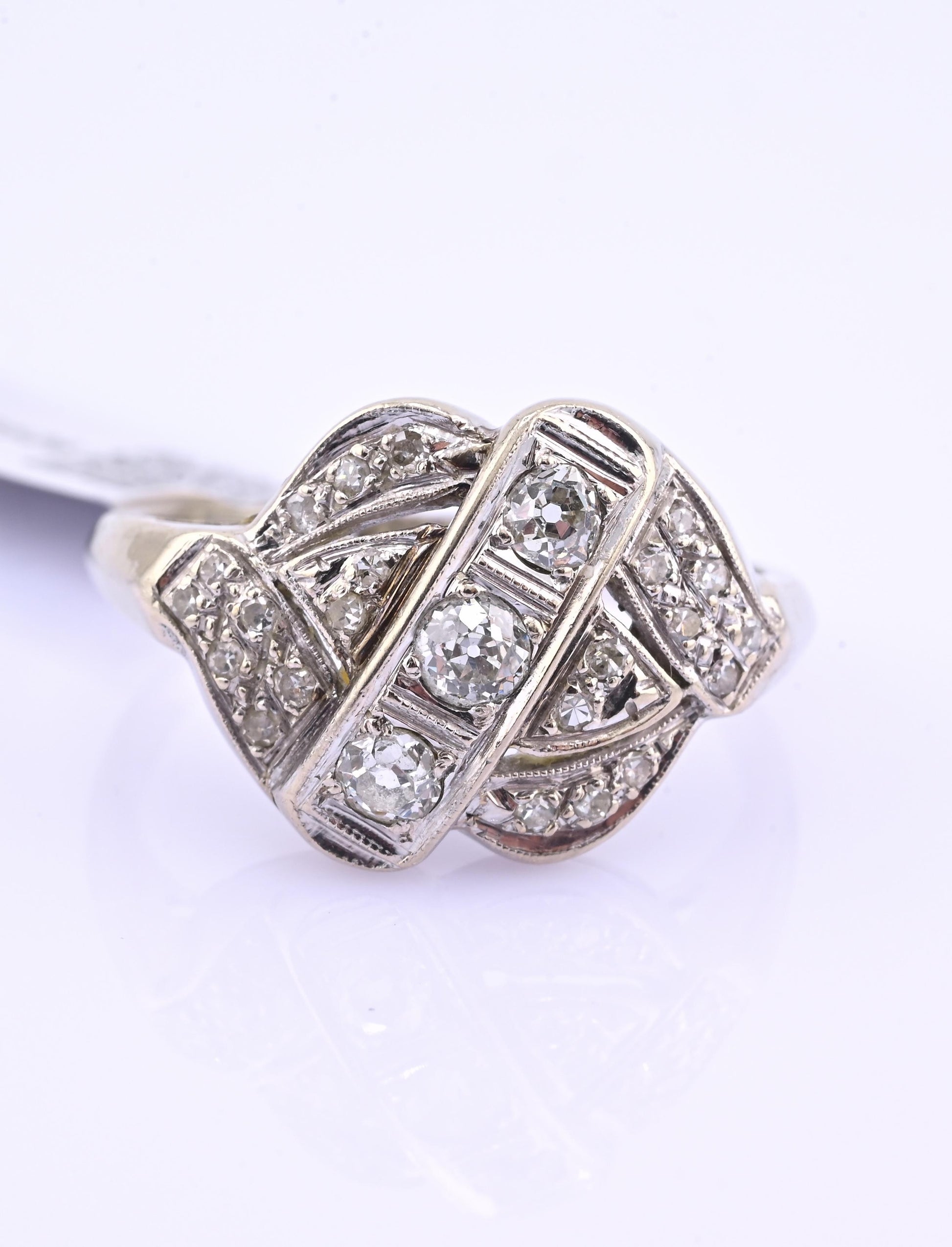 IGI Certified Art Deco 14K White Gold Old European Diamond Ring 0.55 CTW