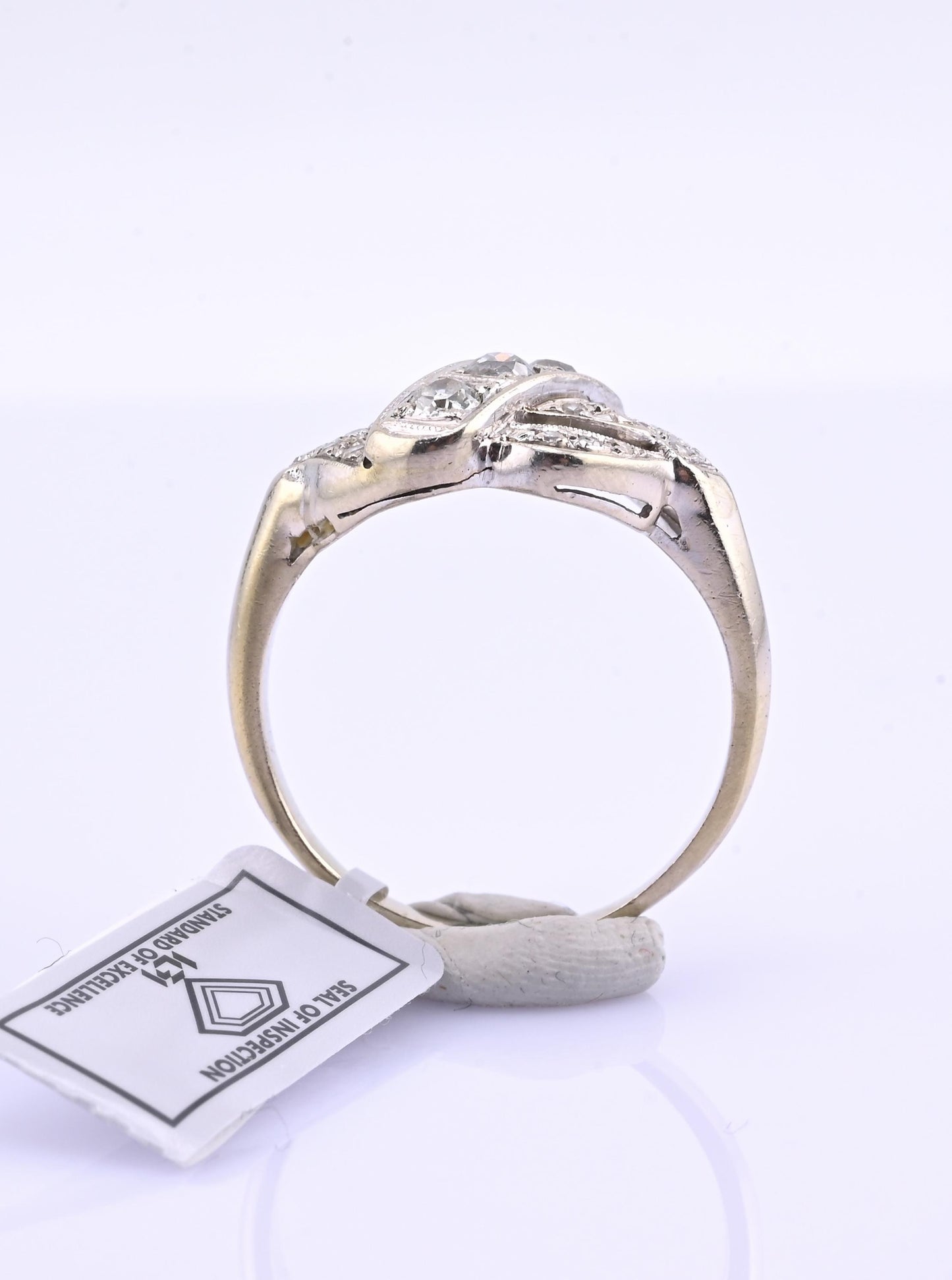 IGI Certified Art Deco 14K White Gold Old European Diamond Ring 0.55 CTW