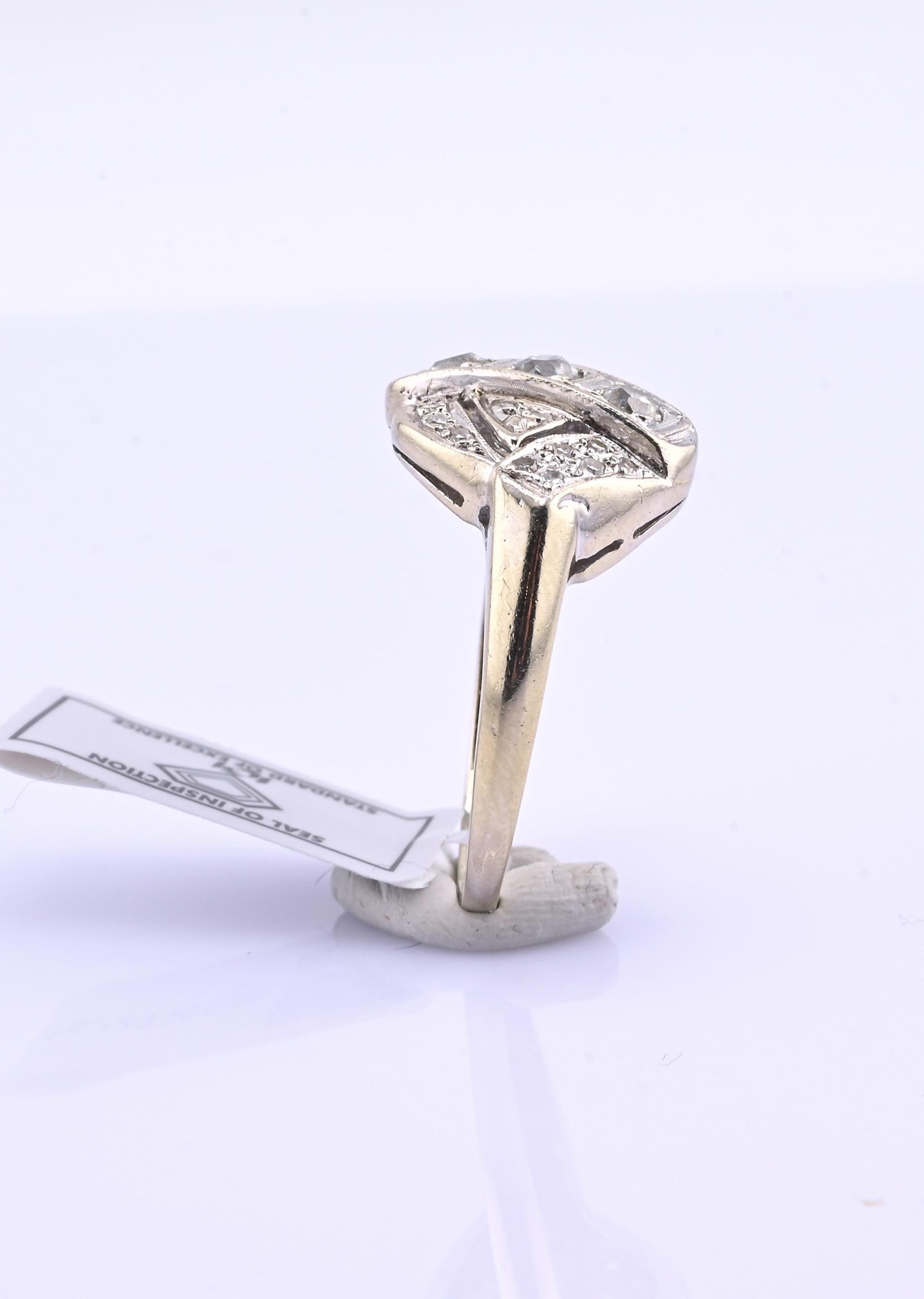 IGI Certified Art Deco 14K White Gold Old European Diamond Ring 0.55 CTW