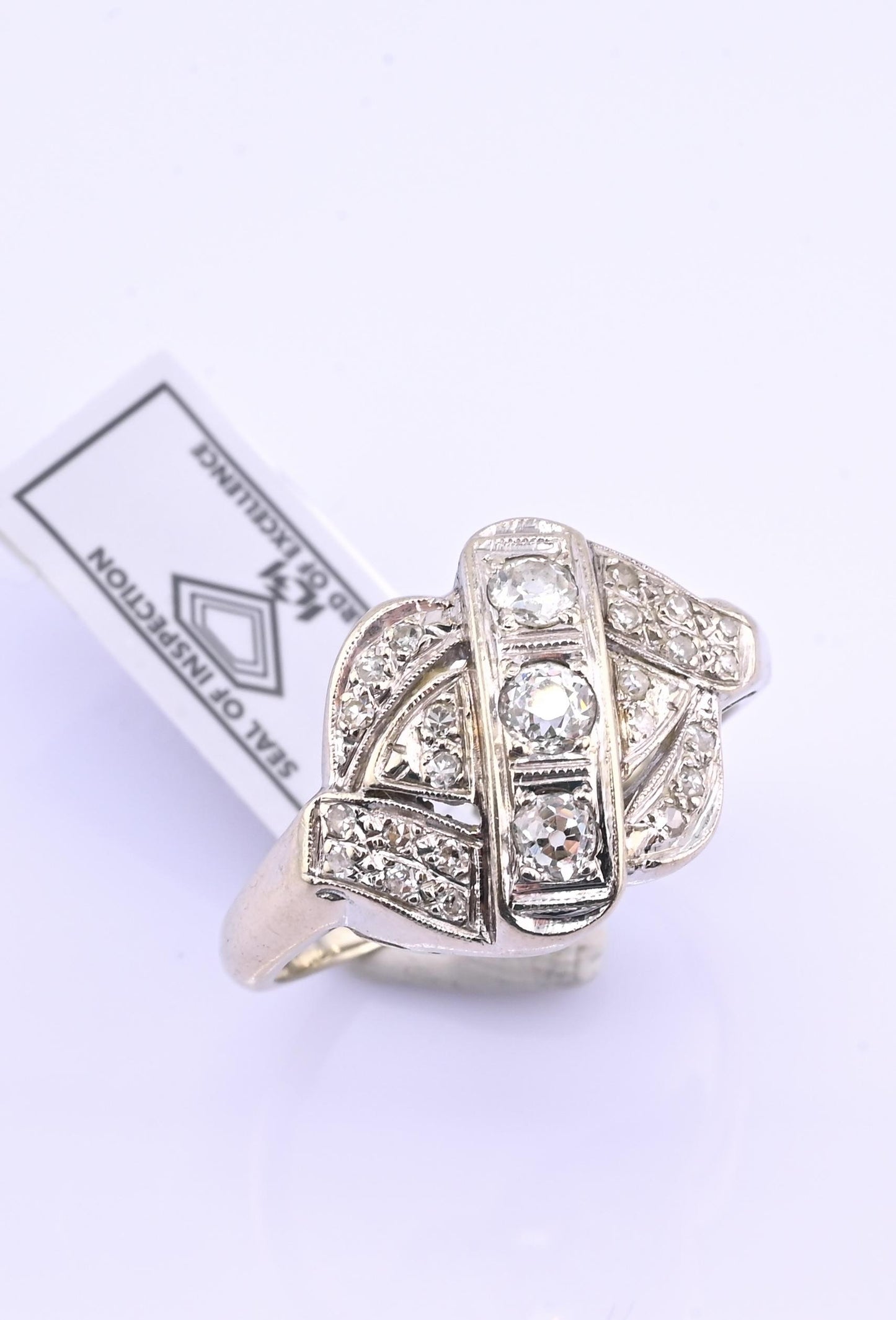 IGI Certified Art Deco 14K White Gold Old European Diamond Ring 0.55 CTW