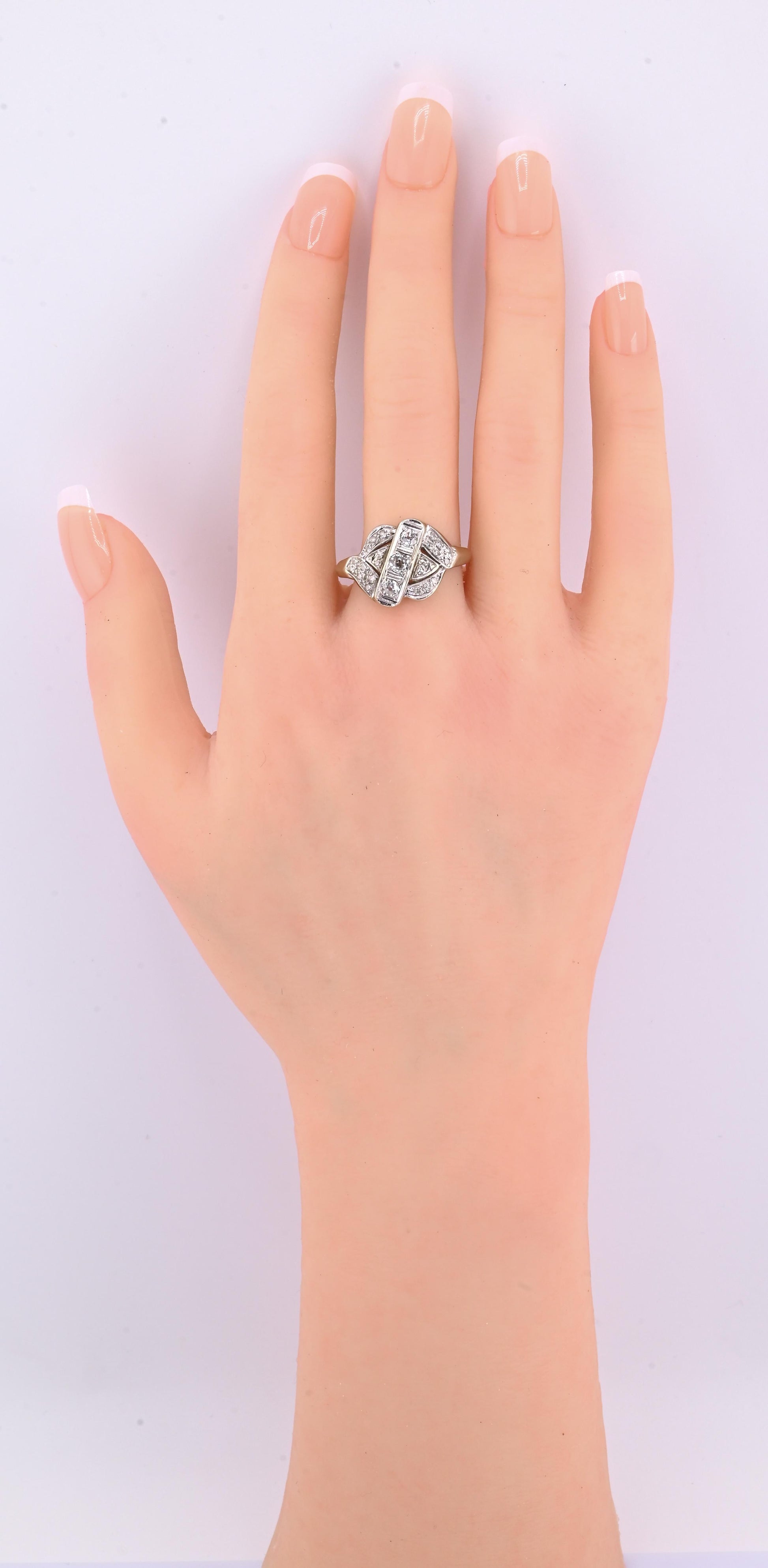 IGI Certified Art Deco 14K White Gold Old European Diamond Ring 0.55 CTW