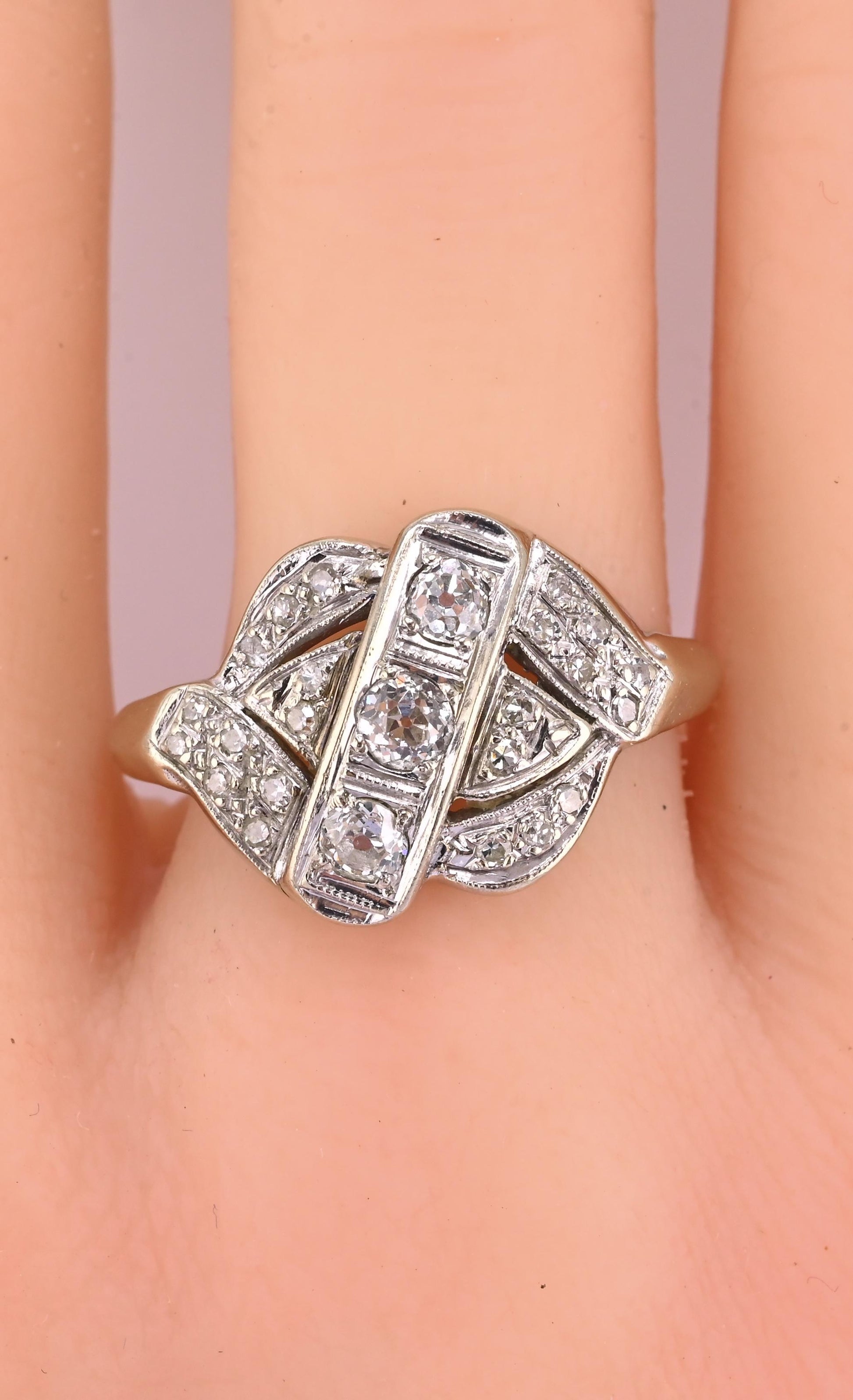 IGI Certified Art Deco 14K White Gold Old European Diamond Ring 0.55 CTW