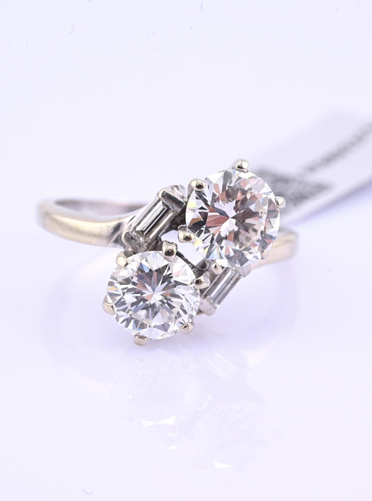 IGI Certified 14K White Gold Toi et Moi Natural Diamond Ring 1.65 CTW Size 5.25