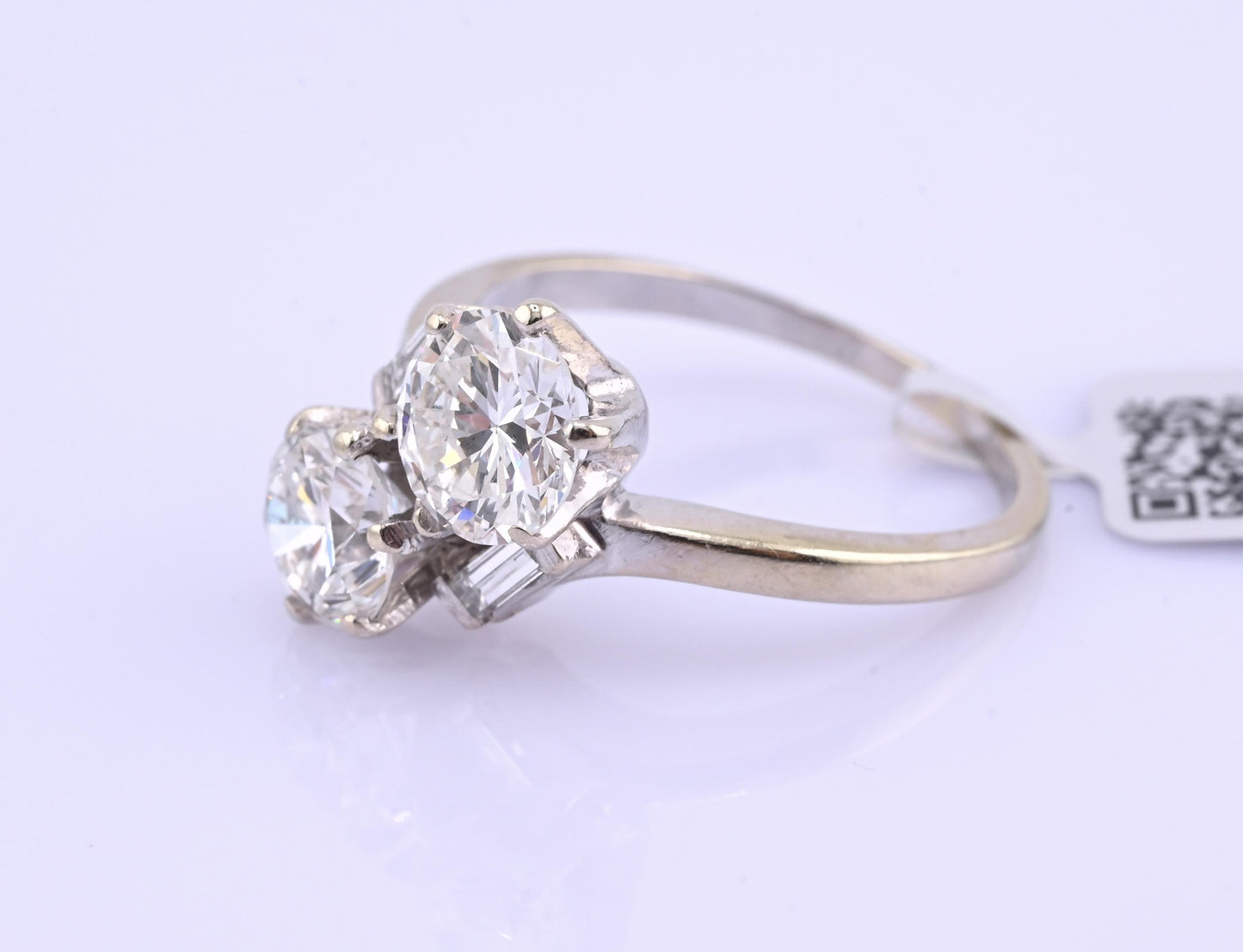 IGI Certified 14K White Gold Toi et Moi Natural Diamond Ring 1.65 CTW Size 5.25