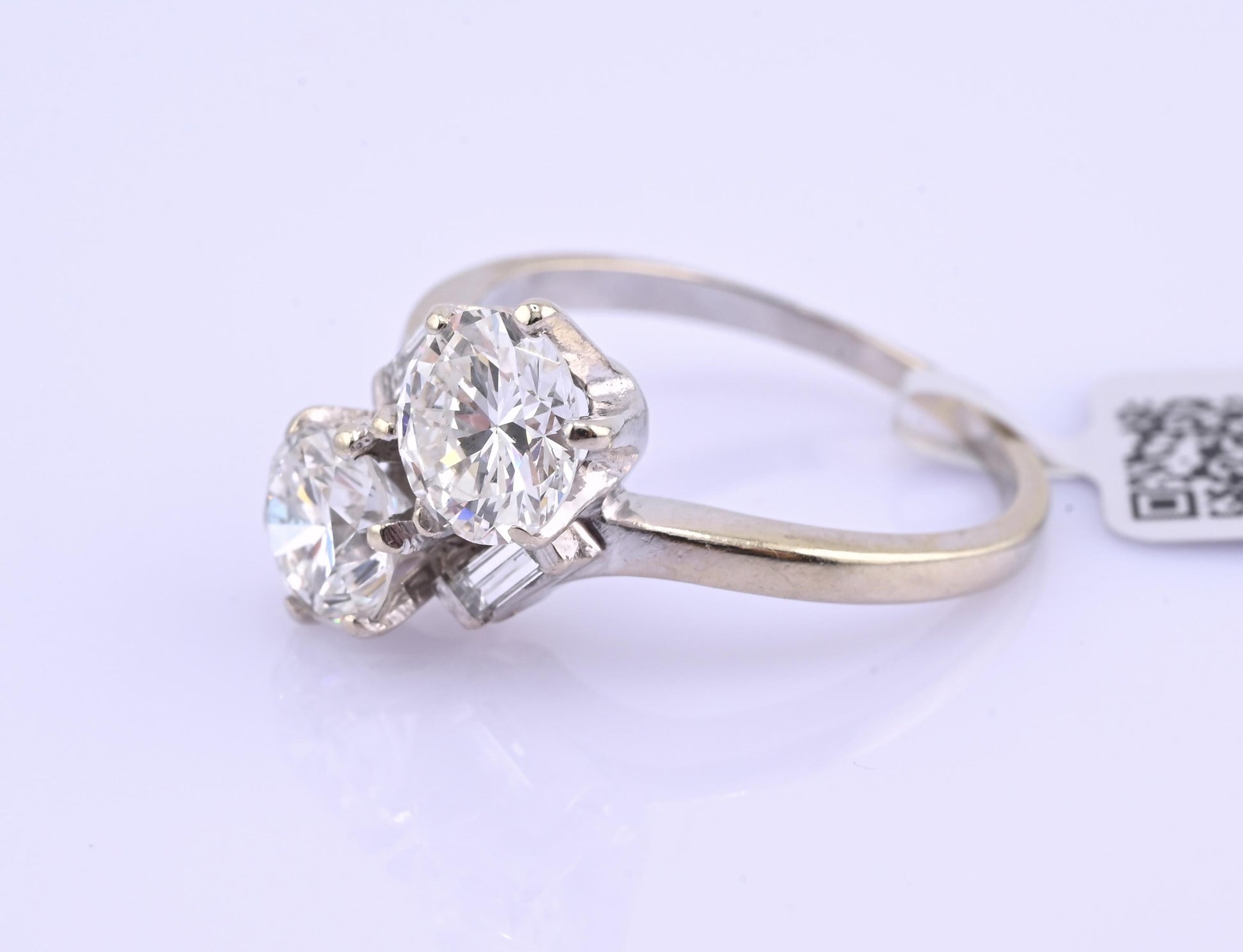 IGI Certified 14K White Gold Toi et Moi Natural Diamond Ring 1.65 CTW Size 5.25