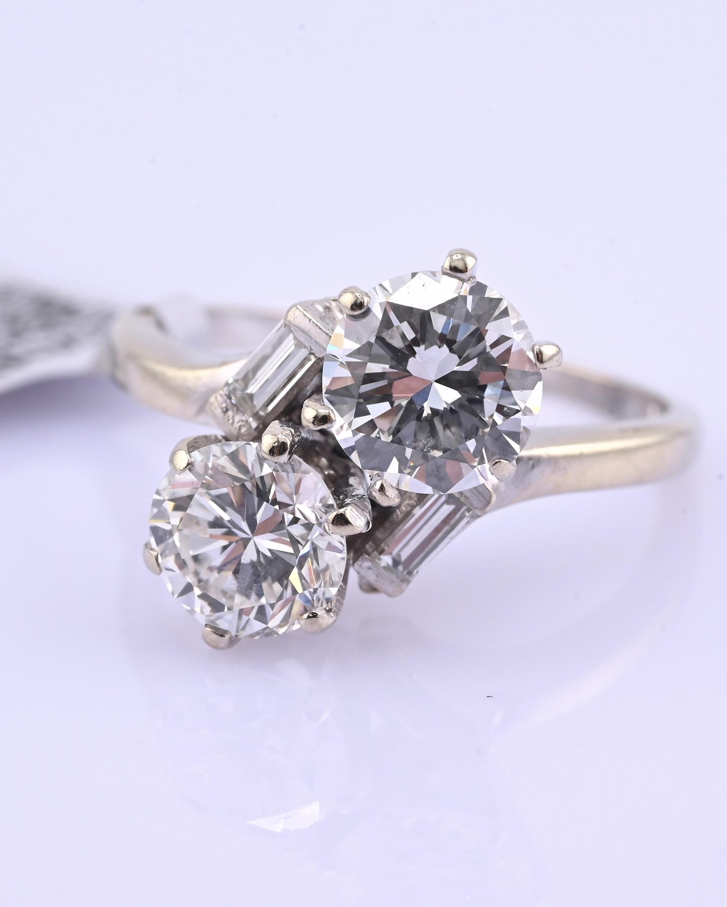 IGI Certified 14K White Gold Toi et Moi Natural Diamond Ring 1.65 CTW Size 5.25