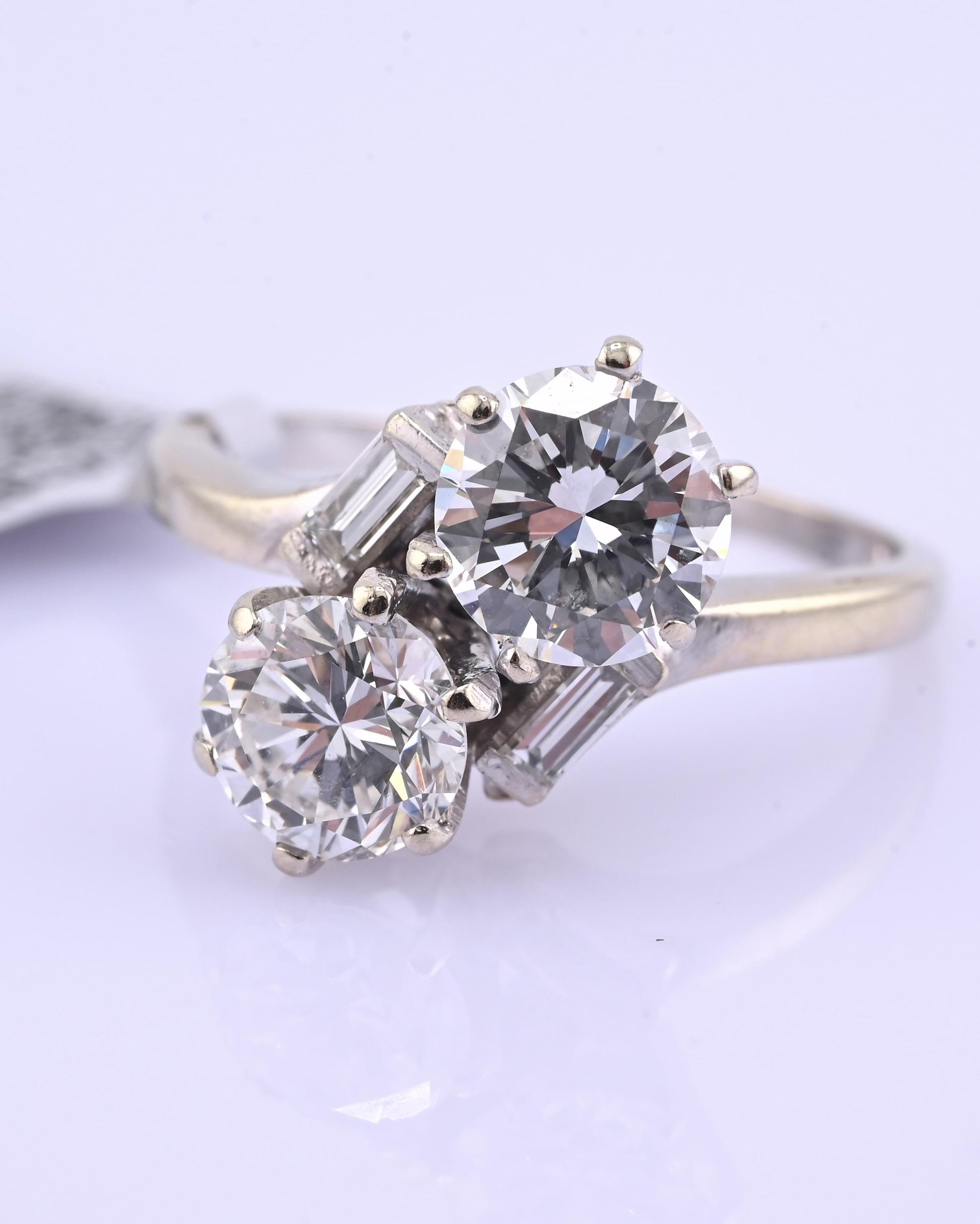 IGI Certified 14K White Gold Toi et Moi Natural Diamond Ring 1.65 CTW Size 5.25