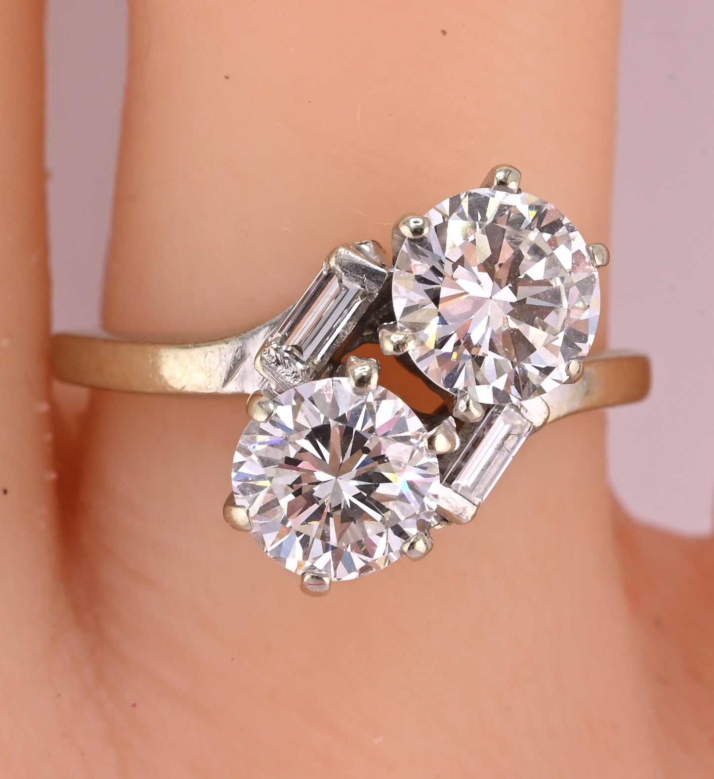 IGI Certified 14K White Gold Toi et Moi Natural Diamond Ring 1.65 CTW Size 5.25