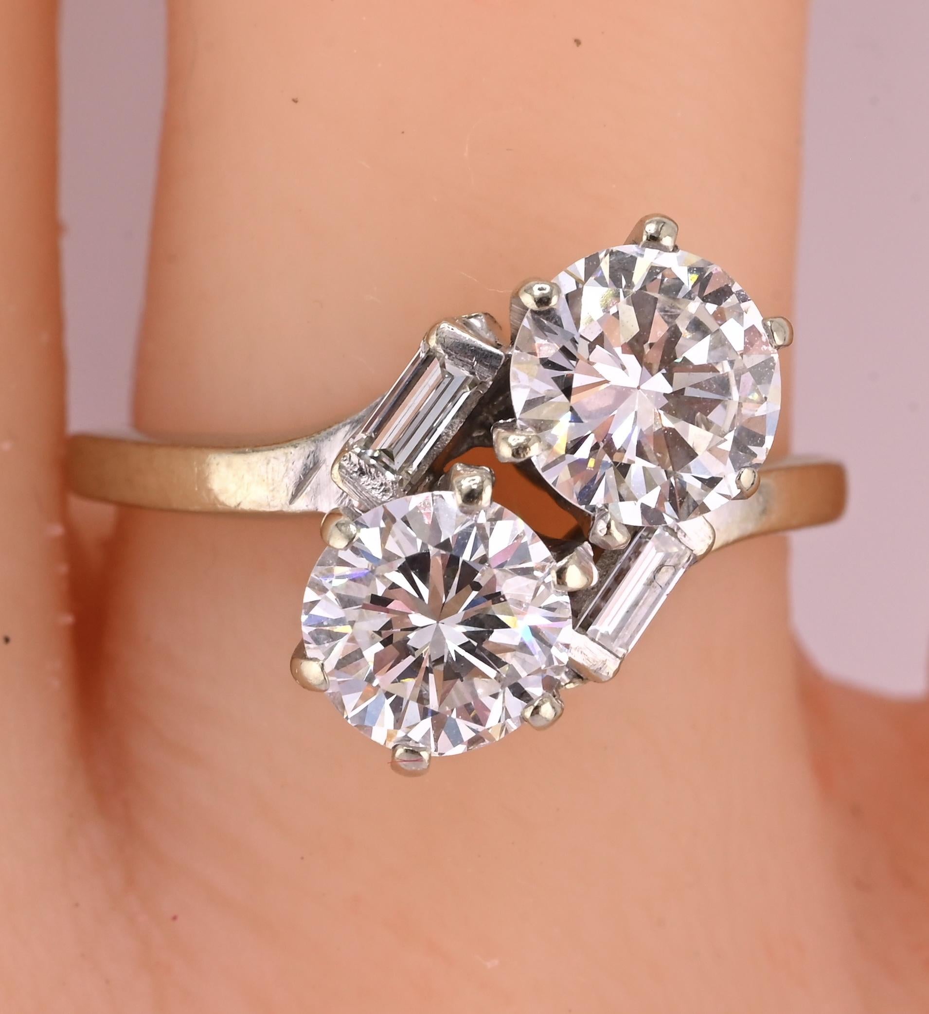 IGI Certified 14K White Gold Toi et Moi Natural Diamond Ring 1.65 CTW Size 5.25