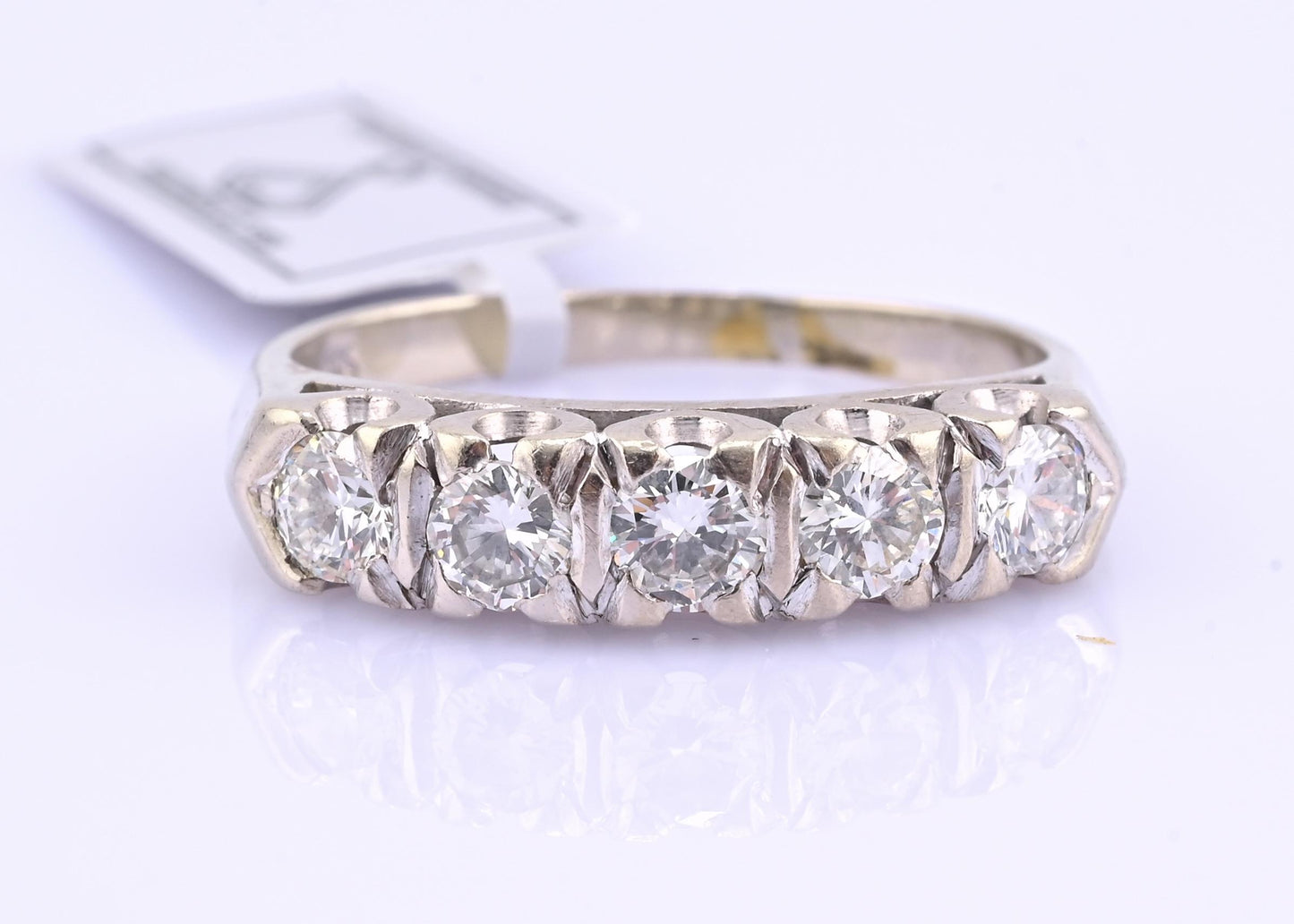 IGI Certified Vintage 14K White Gold Diamond Band Ring 0.88 CT VS Size 8
