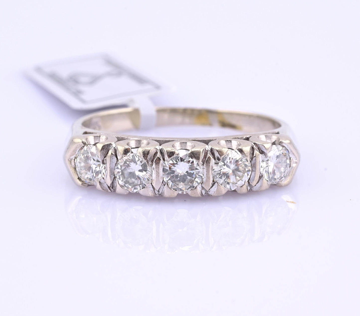 IGI Certified Vintage 14K White Gold Diamond Band Ring 0.88 CT VS Size 8