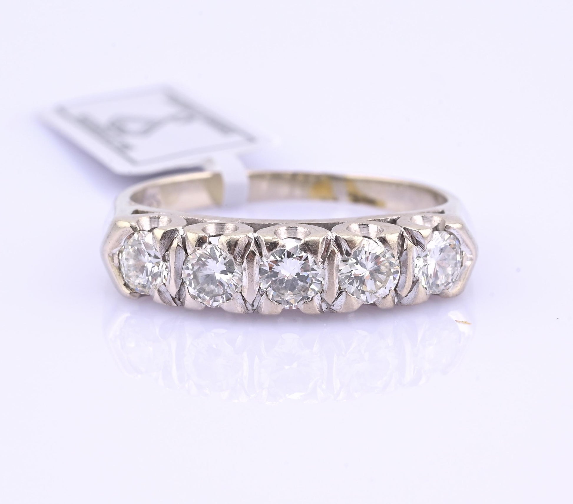 IGI Certified Vintage 14K White Gold Diamond Band Ring 0.88 CT VS Size 8