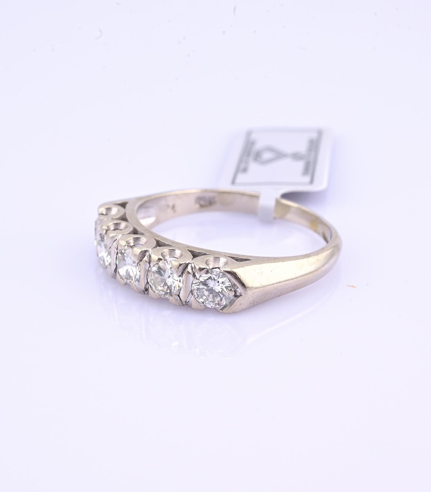 IGI Certified Vintage 14K White Gold Diamond Band Ring 0.88 CT VS Size 8