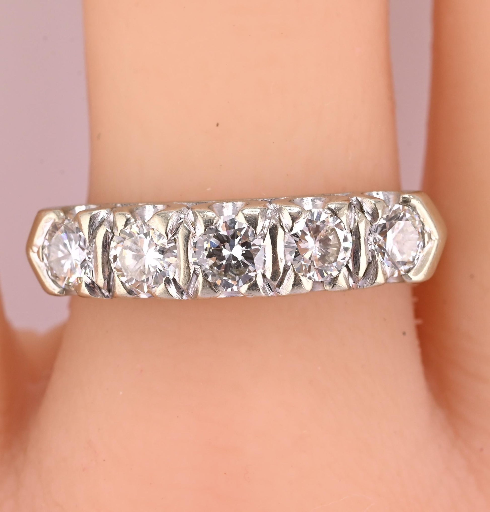 IGI Certified Vintage 14K White Gold Diamond Band Ring 0.88 CT VS Size 8