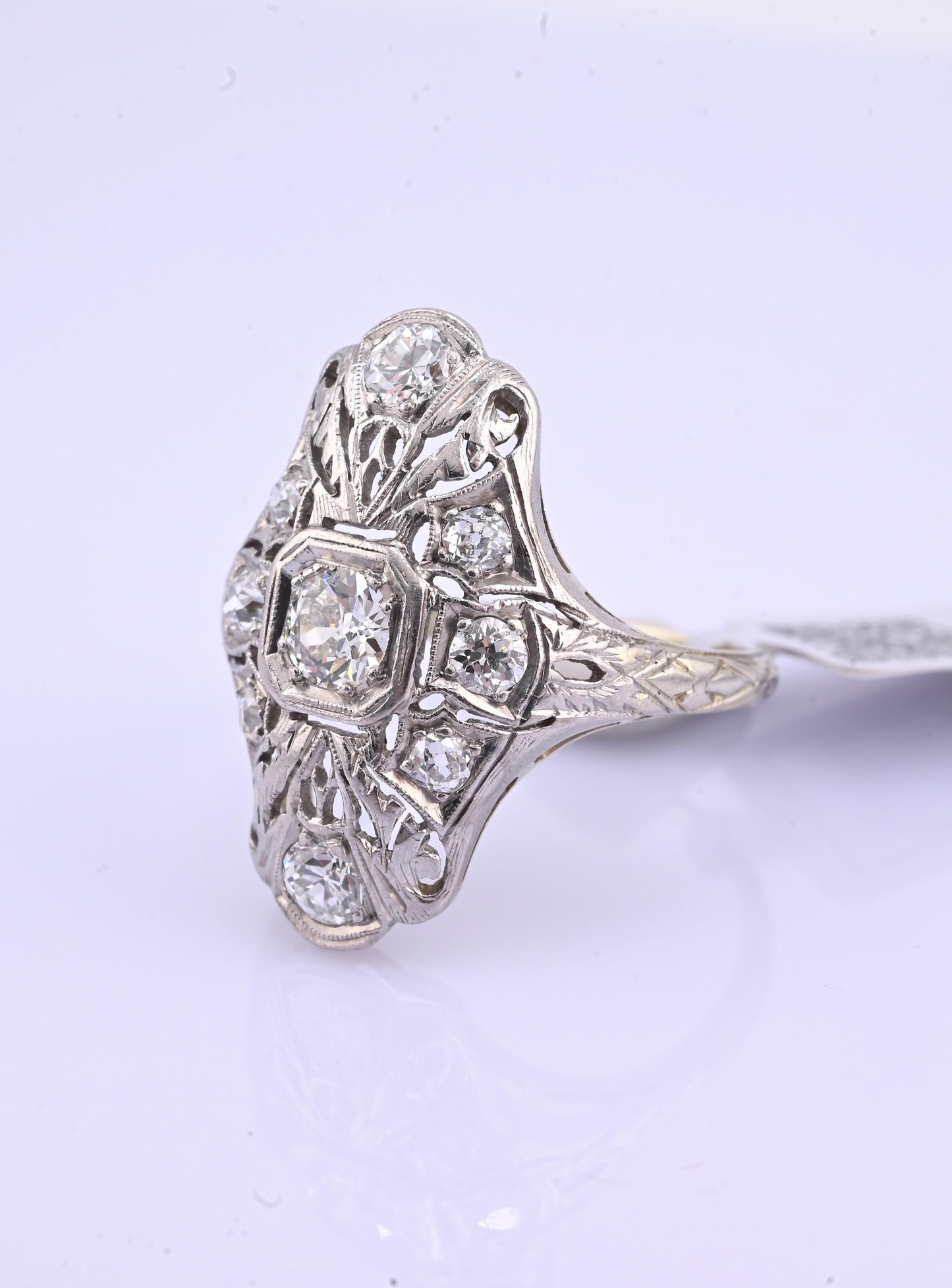 IGI Certified Art Deco 18K White Gold & Platinum Diamond Ring 0.90 CTW Size 7.25