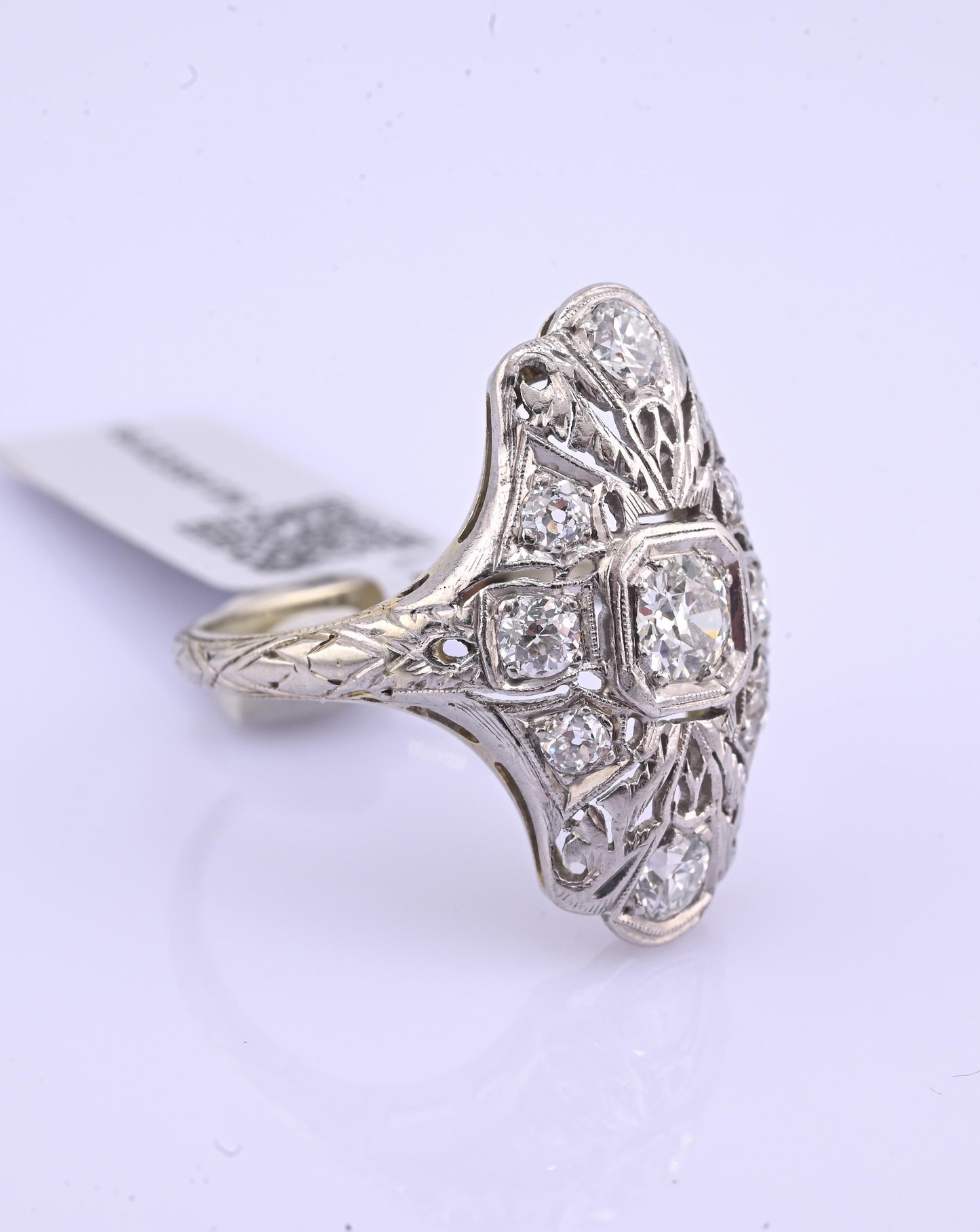 IGI Certified Art Deco 18K White Gold & Platinum Diamond Ring 0.90 CTW Size 7.25