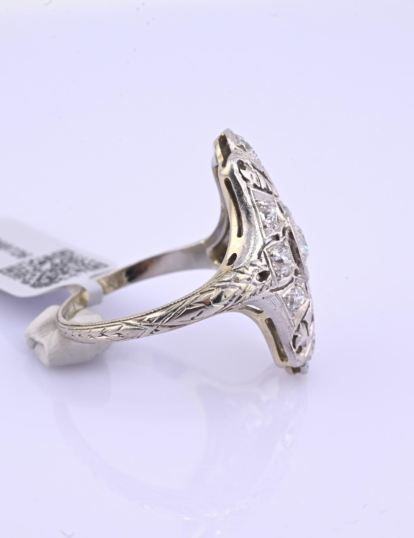 IGI Certified Art Deco 18K White Gold & Platinum Diamond Ring 0.90 CTW Size 7.25