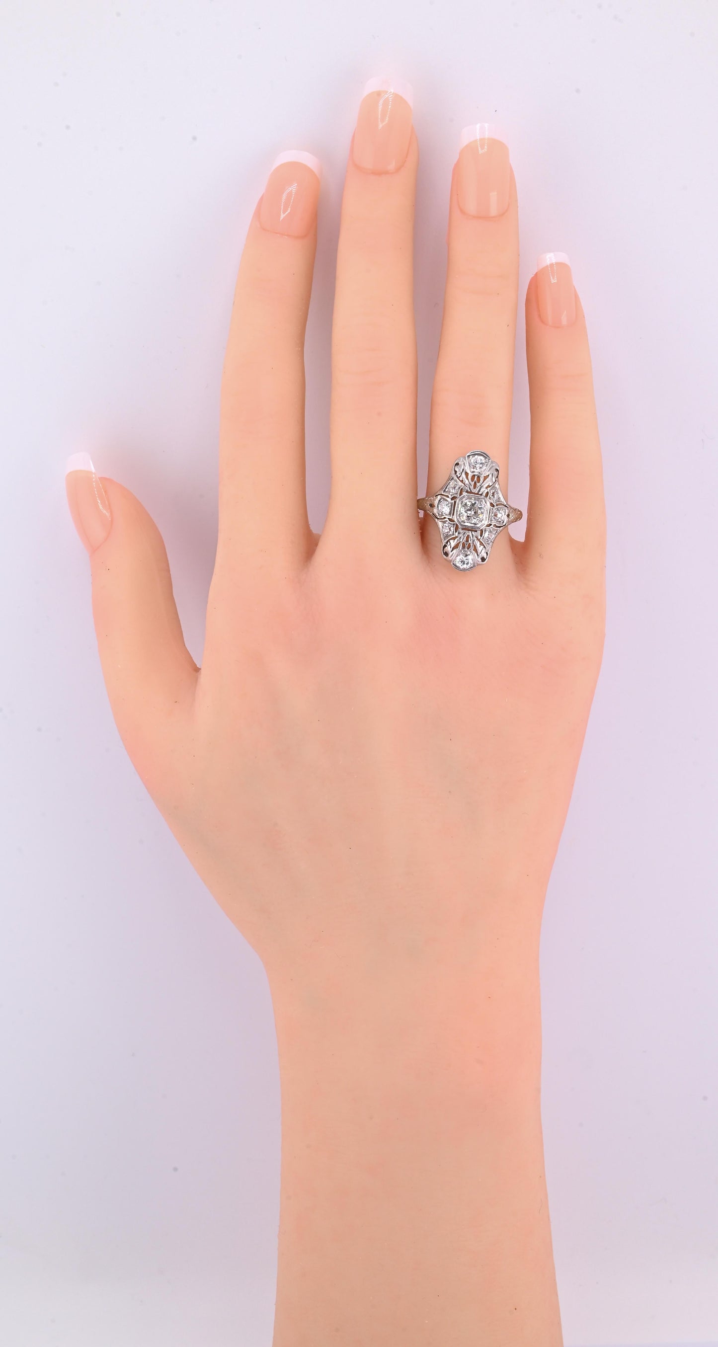 IGI Certified Art Deco 18K White Gold & Platinum Diamond Ring 0.90 CTW Size 7.25