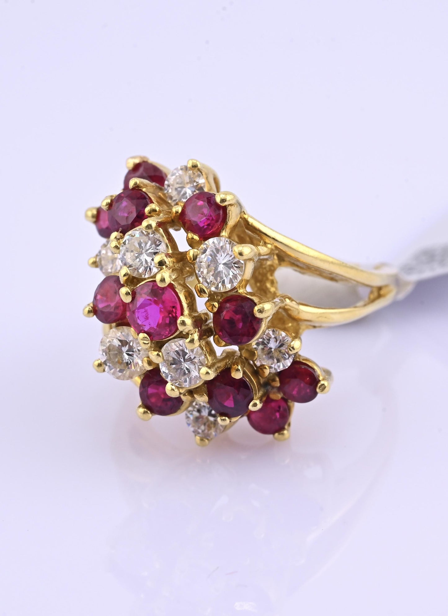 IGI Certified Vintage 18K Gold Ruby & Diamond Cluster Ring 2.60 CTW Size 6