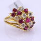 IGI Certified Vintage 18K Gold Ruby & Diamond Cluster Ring 2.60 CTW Size 6