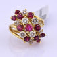 IGI Certified Vintage 18K Gold Ruby & Diamond Cluster Ring 2.60 CTW Size 6
