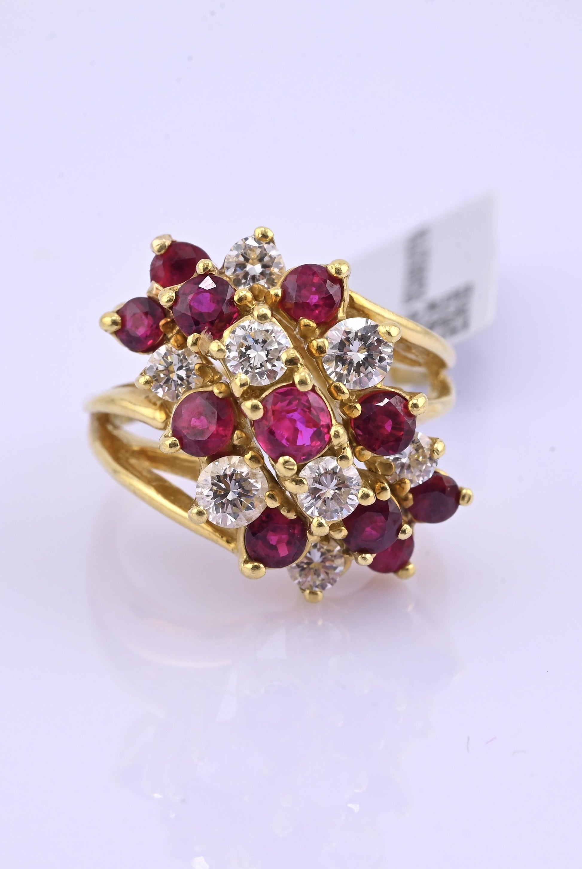 IGI Certified Vintage 18K Gold Ruby & Diamond Cluster Ring 2.60 CTW Size 6