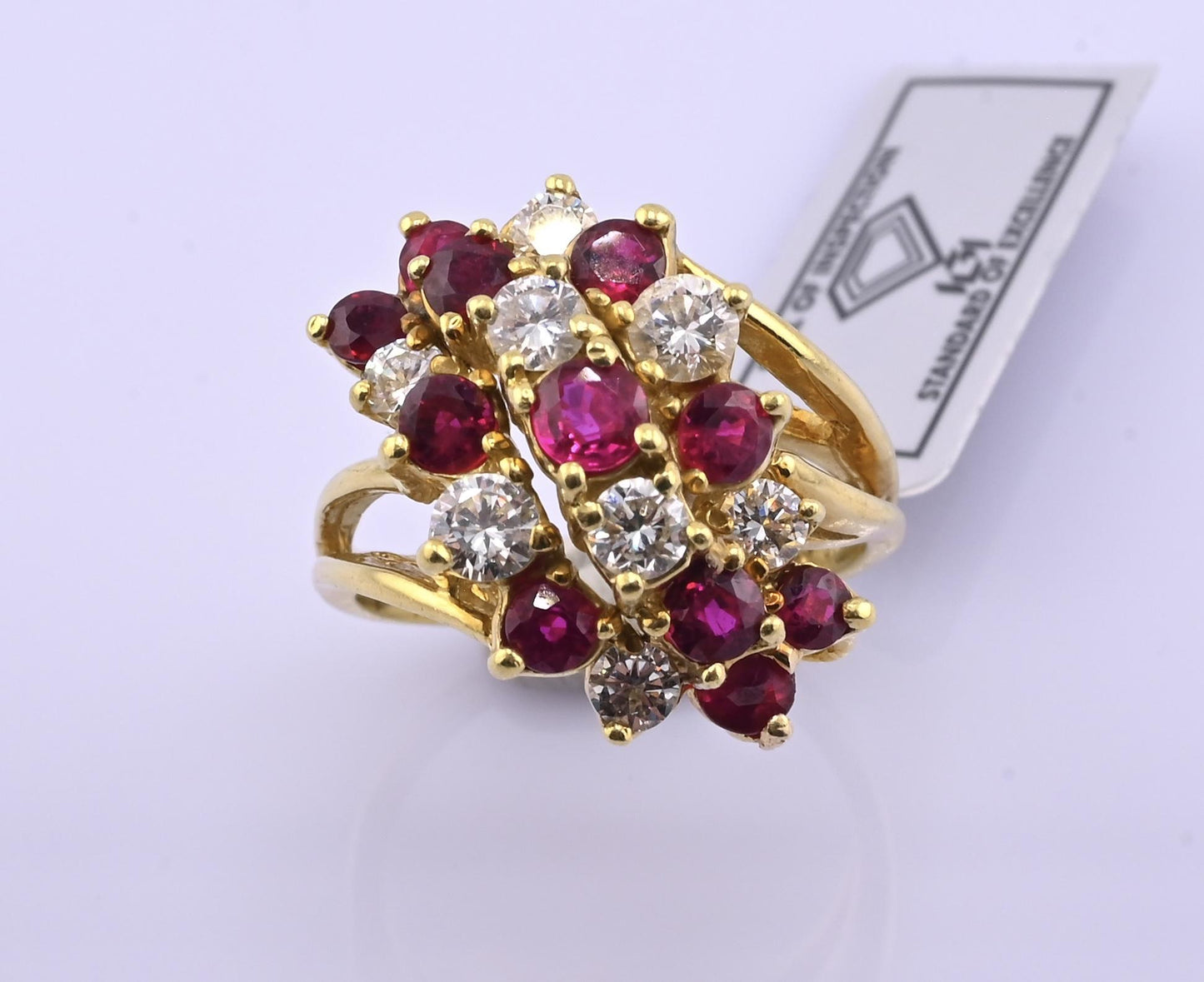 IGI Certified Vintage 18K Gold Ruby & Diamond Cluster Ring 2.60 CTW Size 6