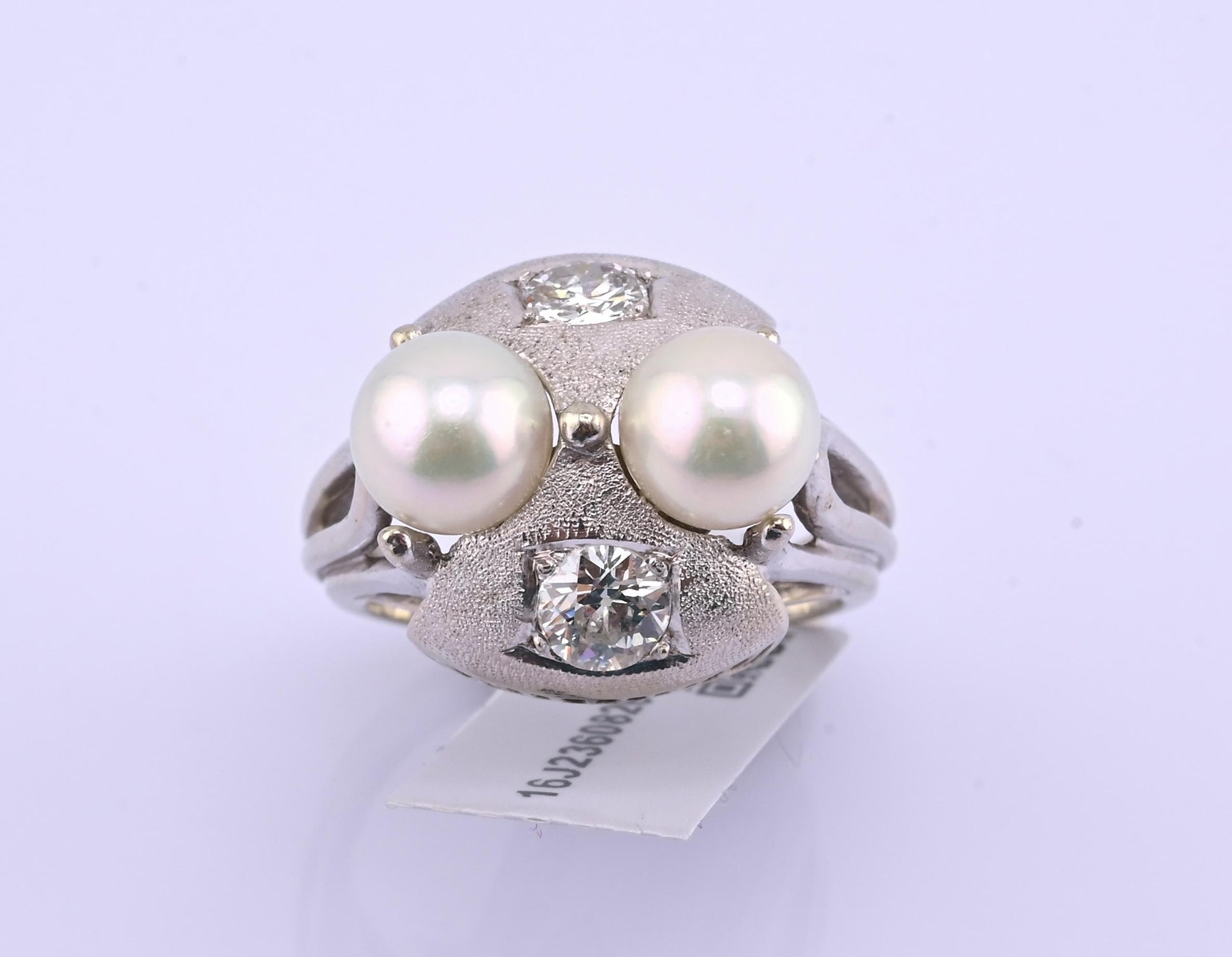 14K White Gold Pearl & Diamond Ring Art Deco Style 0.65 CTW Size 7