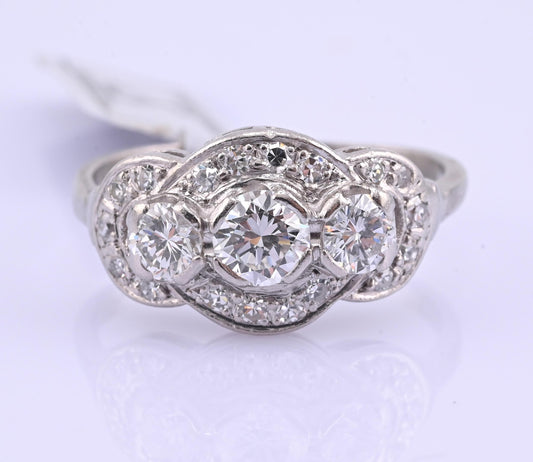 IGI Certified Vintage Platinum Diamond Ring 1.00 CTW Size 7.25