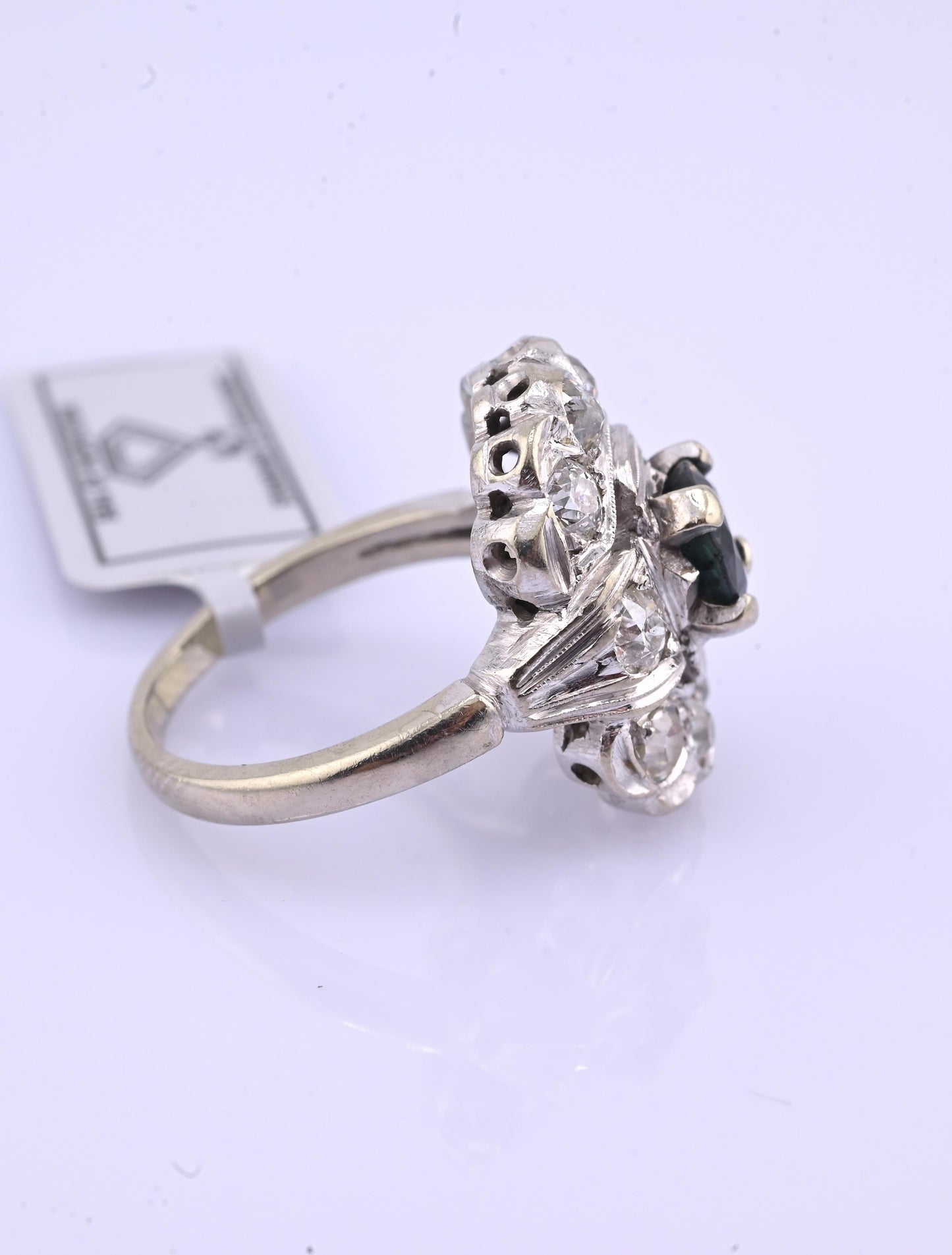 IGI Certified Art Deco 14K White Gold Sapphire & Diamond Ring 1.60 CTW Size 3.75