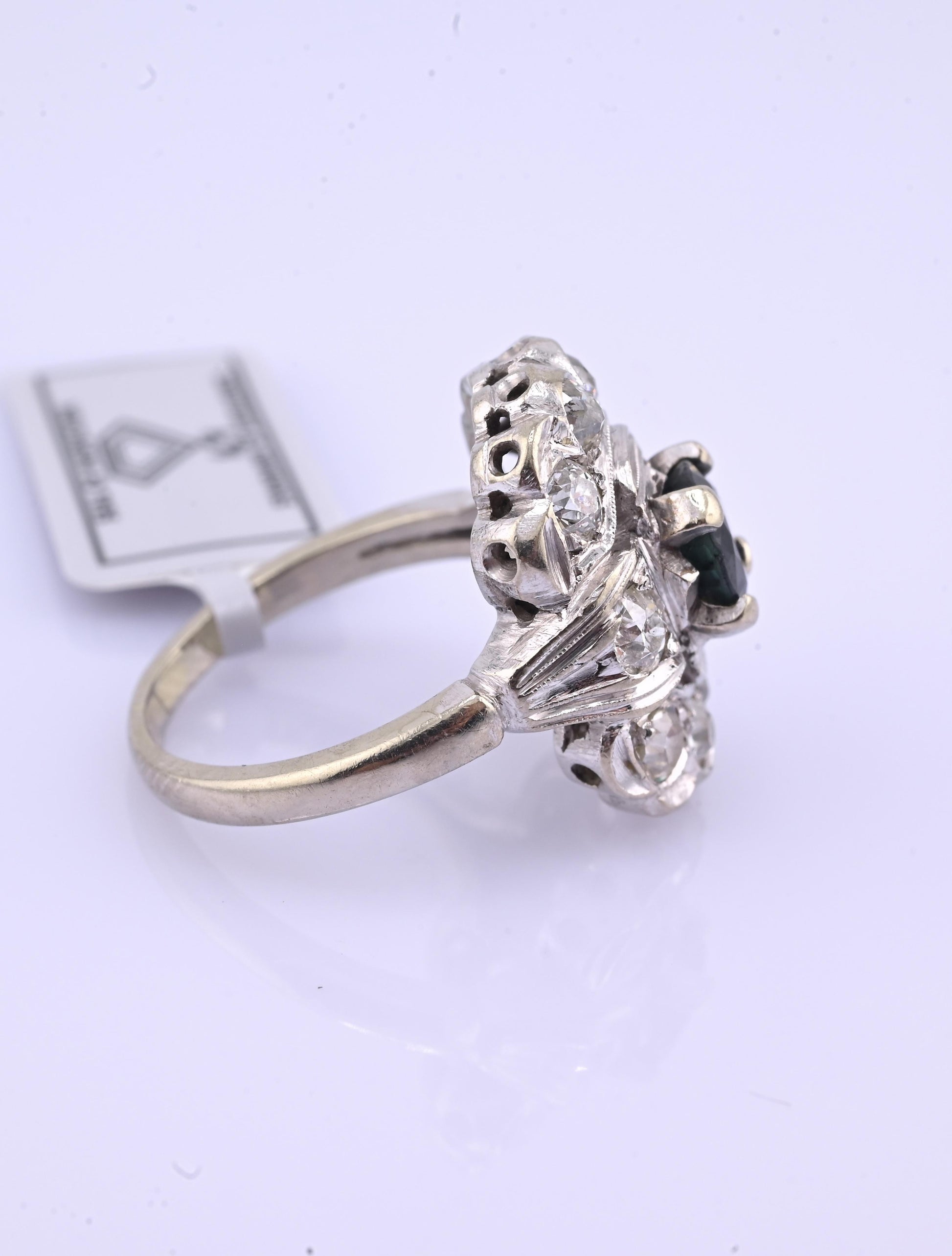 IGI Certified Art Deco 14K White Gold Sapphire & Diamond Ring 1.60 CTW Size 3.75