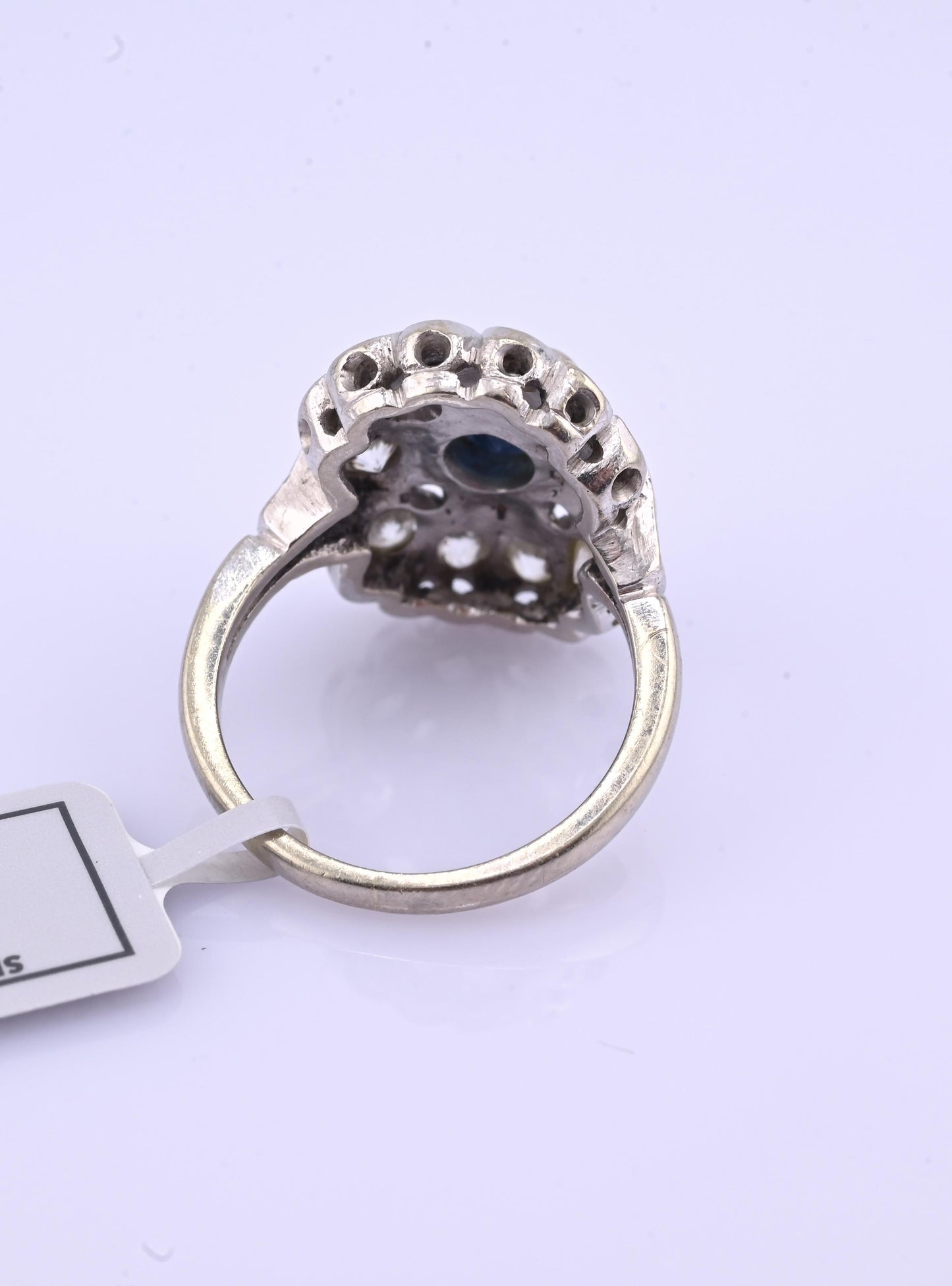 IGI Certified Art Deco 14K White Gold Sapphire & Diamond Ring 1.60 CTW Size 3.75
