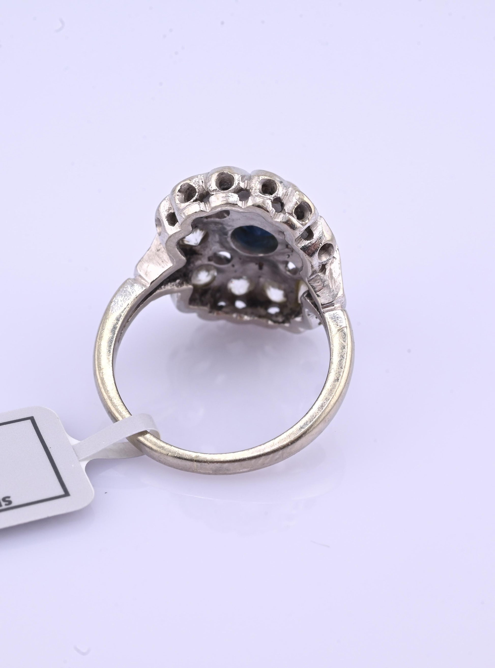 IGI Certified Art Deco 14K White Gold Sapphire & Diamond Ring 1.60 CTW Size 3.75