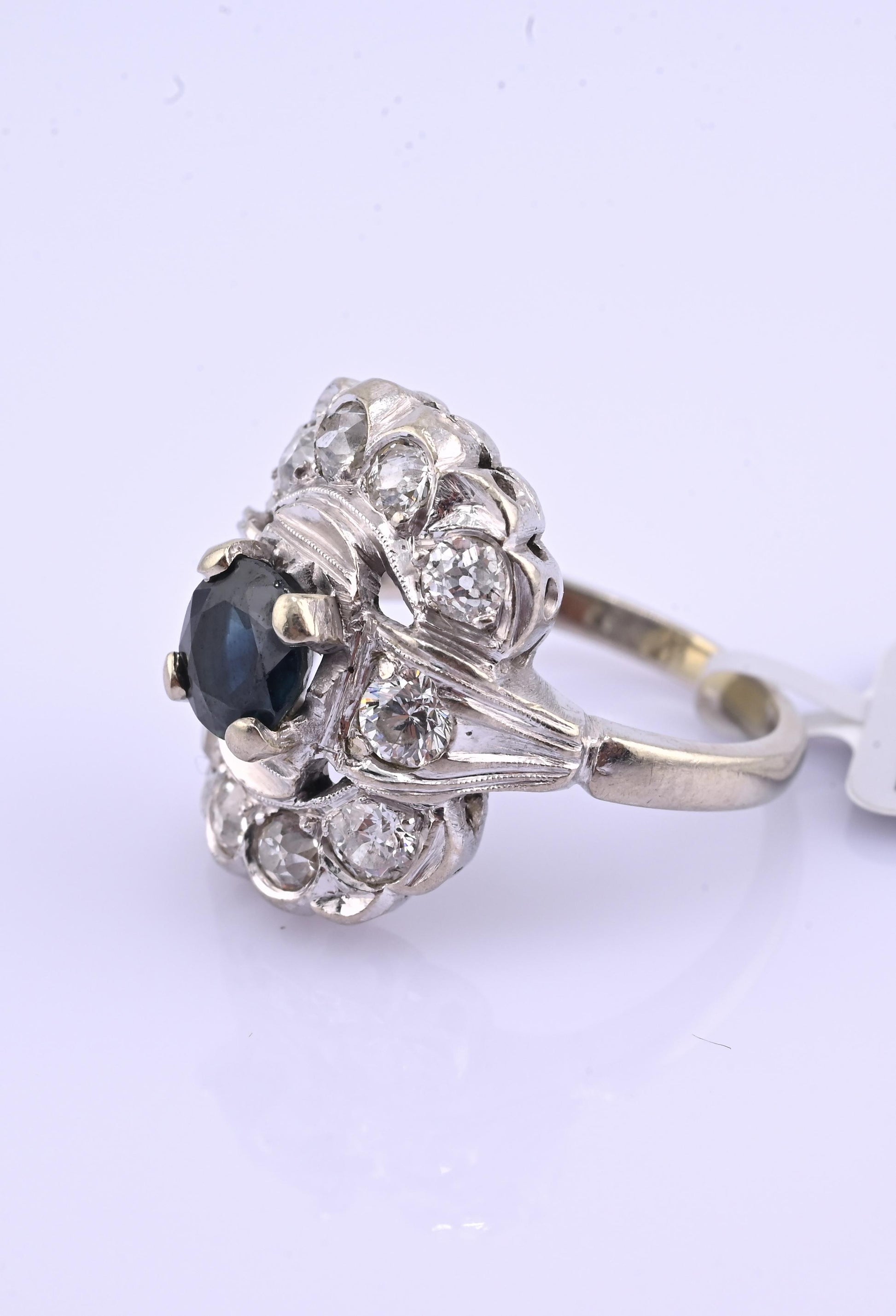 IGI Certified Art Deco 14K White Gold Sapphire & Diamond Ring 1.60 CTW Size 3.75
