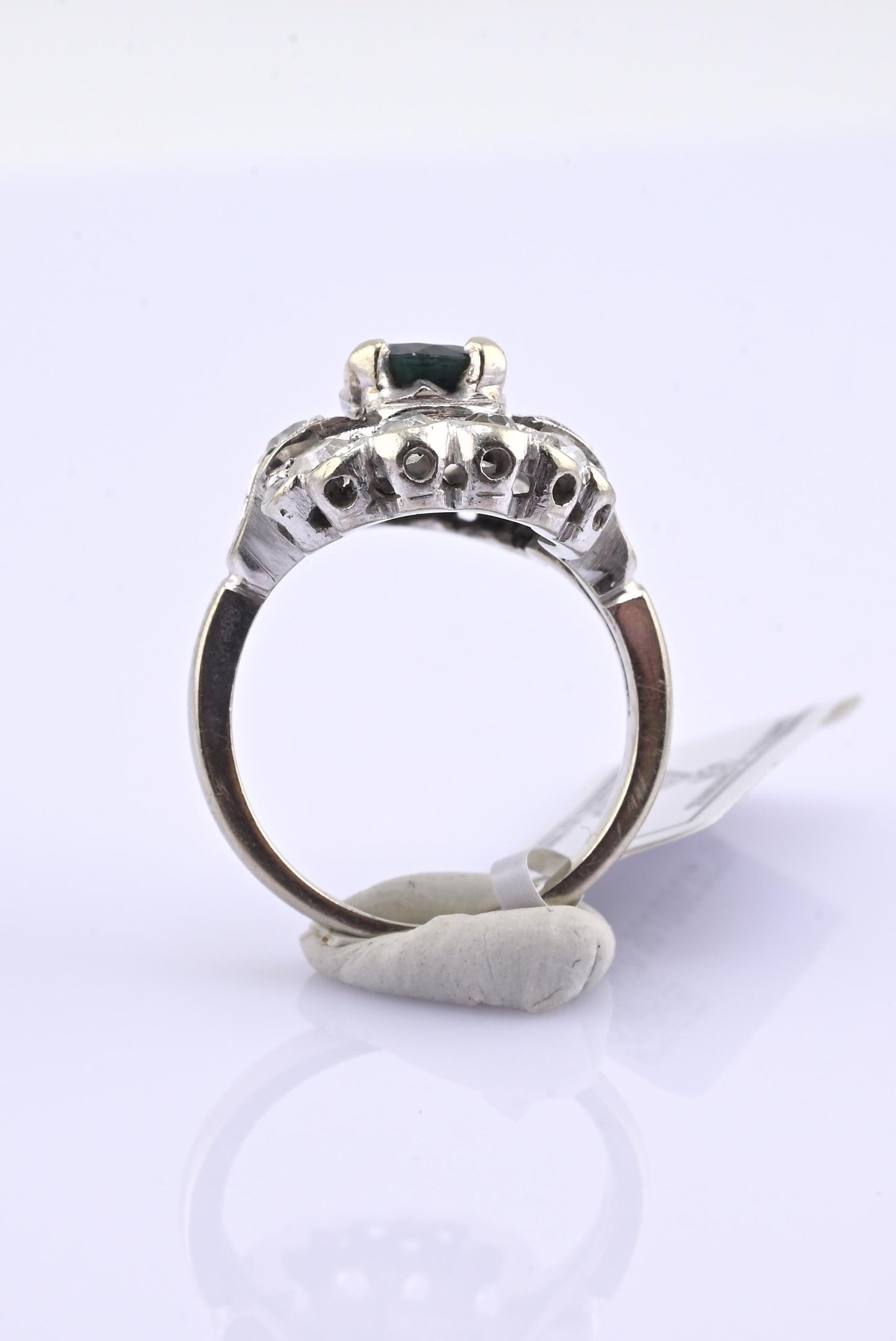 IGI Certified Art Deco 14K White Gold Sapphire & Diamond Ring 1.60 CTW Size 3.75