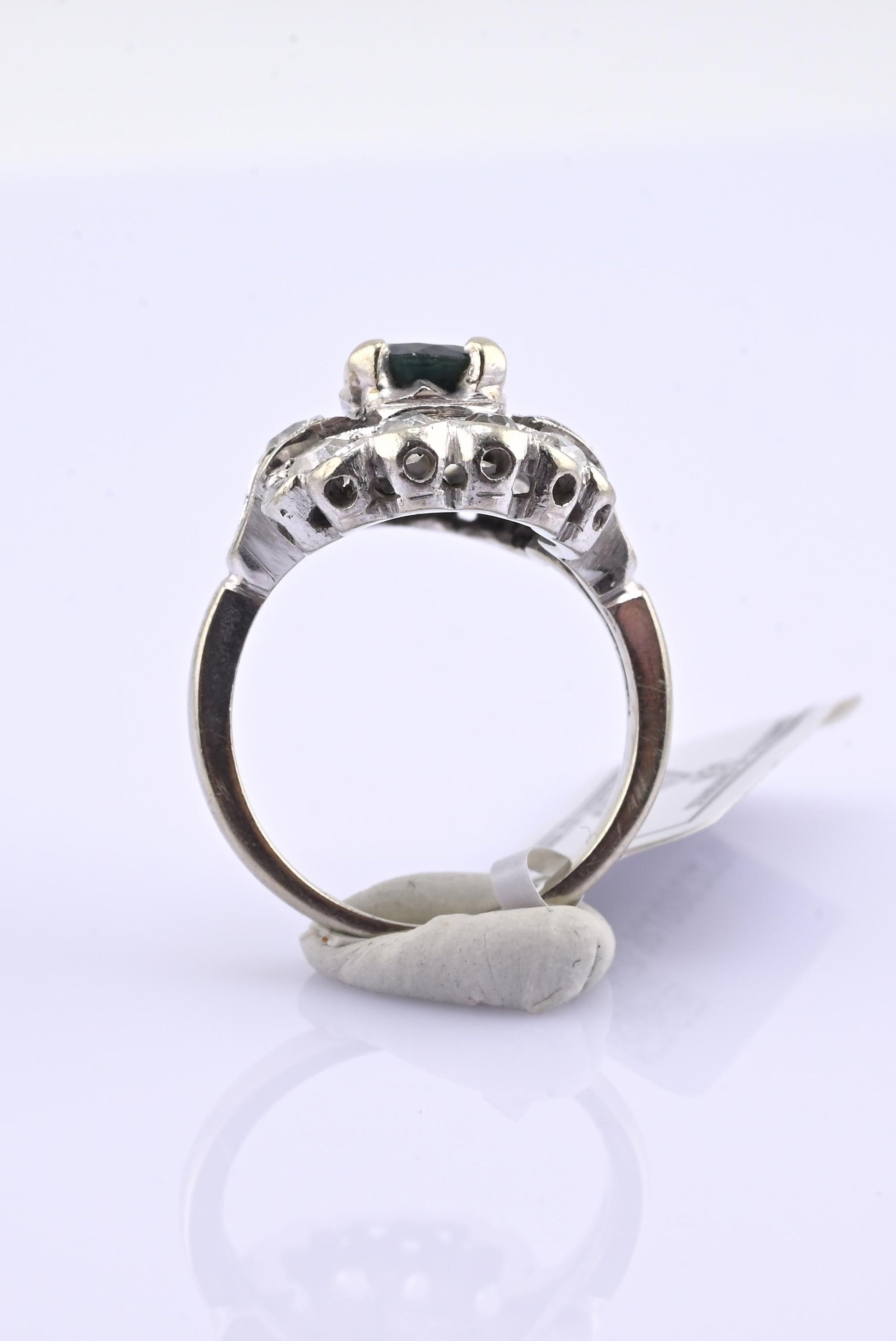 IGI Certified Art Deco 14K White Gold Sapphire & Diamond Ring 1.60 CTW Size 3.75