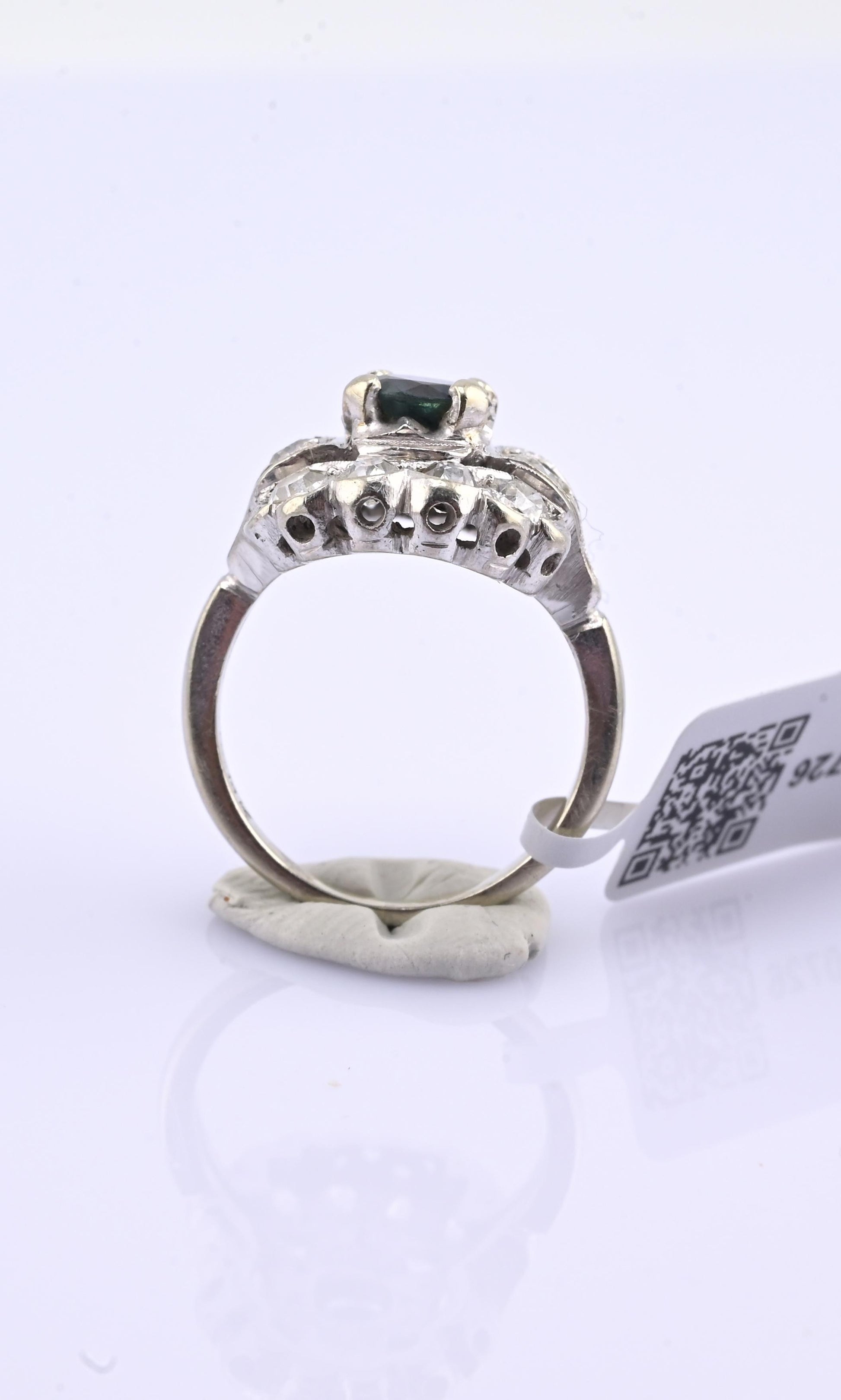 IGI Certified Art Deco 14K White Gold Sapphire & Diamond Ring 1.60 CTW Size 3.75