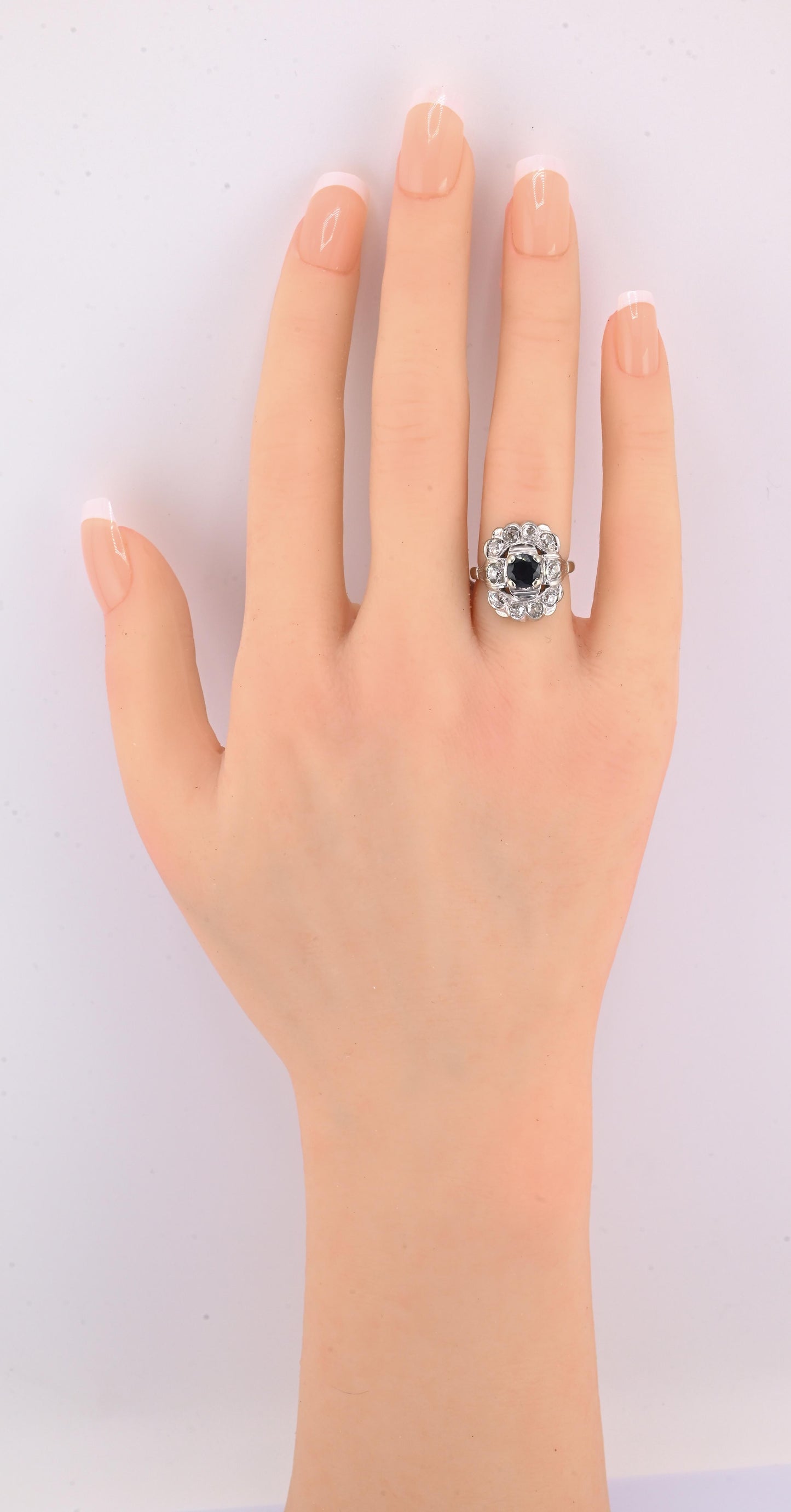 IGI Certified Art Deco 14K White Gold Sapphire & Diamond Ring 1.60 CTW Size 3.75