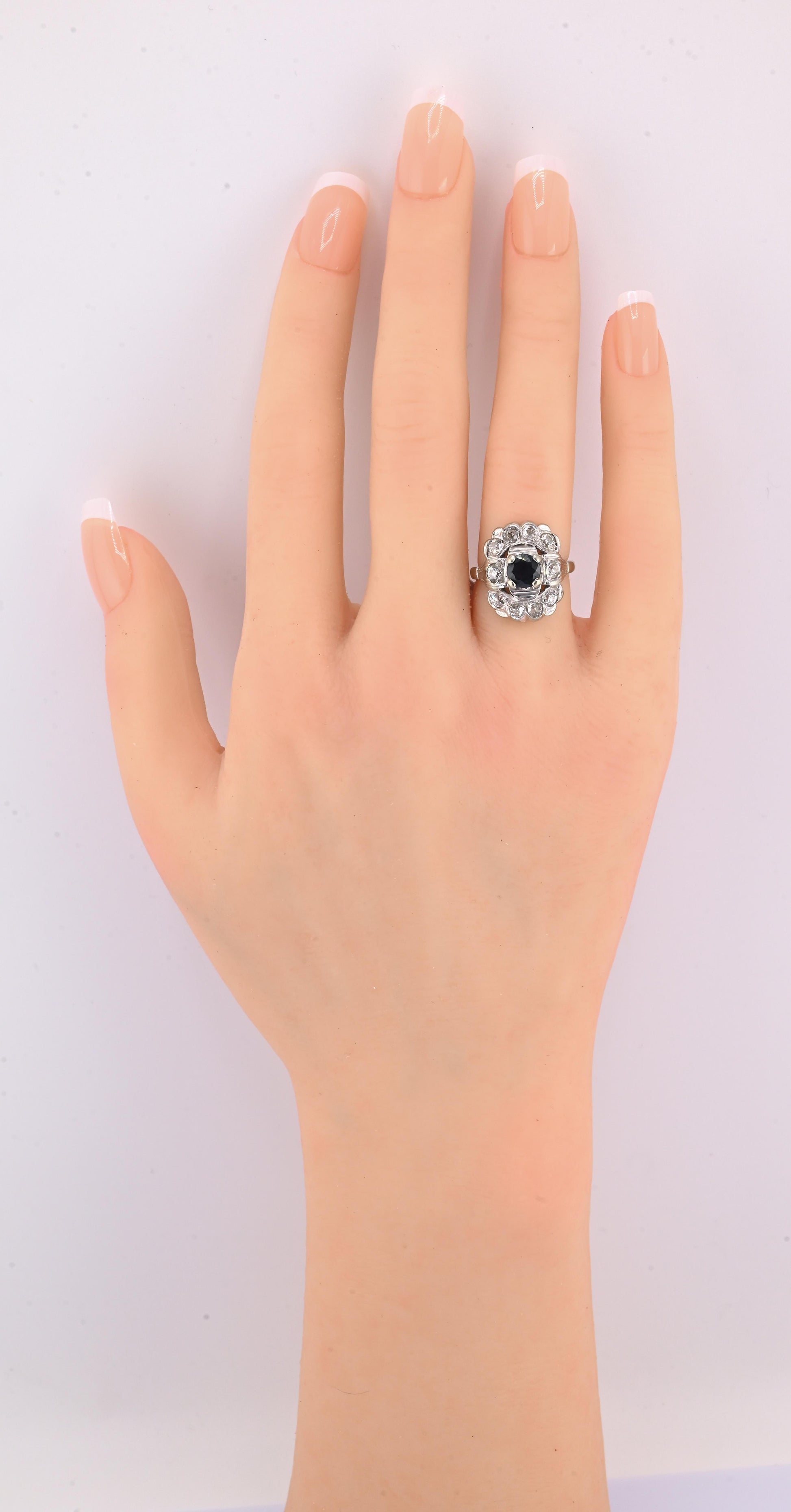 IGI Certified Art Deco 14K White Gold Sapphire & Diamond Ring 1.60 CTW Size 3.75