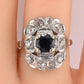 IGI Certified Art Deco 14K White Gold Sapphire & Diamond Ring 1.60 CTW Size 3.75