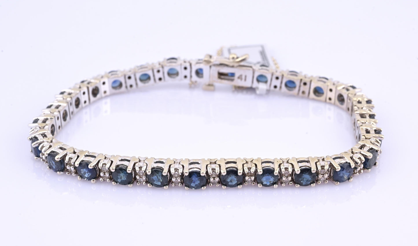 IGI Certified 14K White Gold Sapphire & Diamond Tennis Bracelet 9.10 CTW 7”