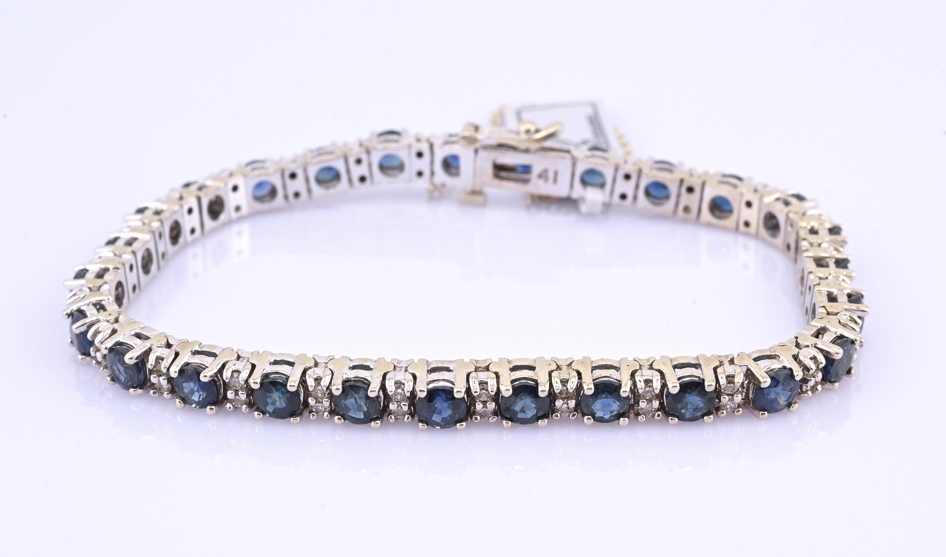 IGI Certified 14K White Gold Sapphire & Diamond Tennis Bracelet 9.10 CTW 7”