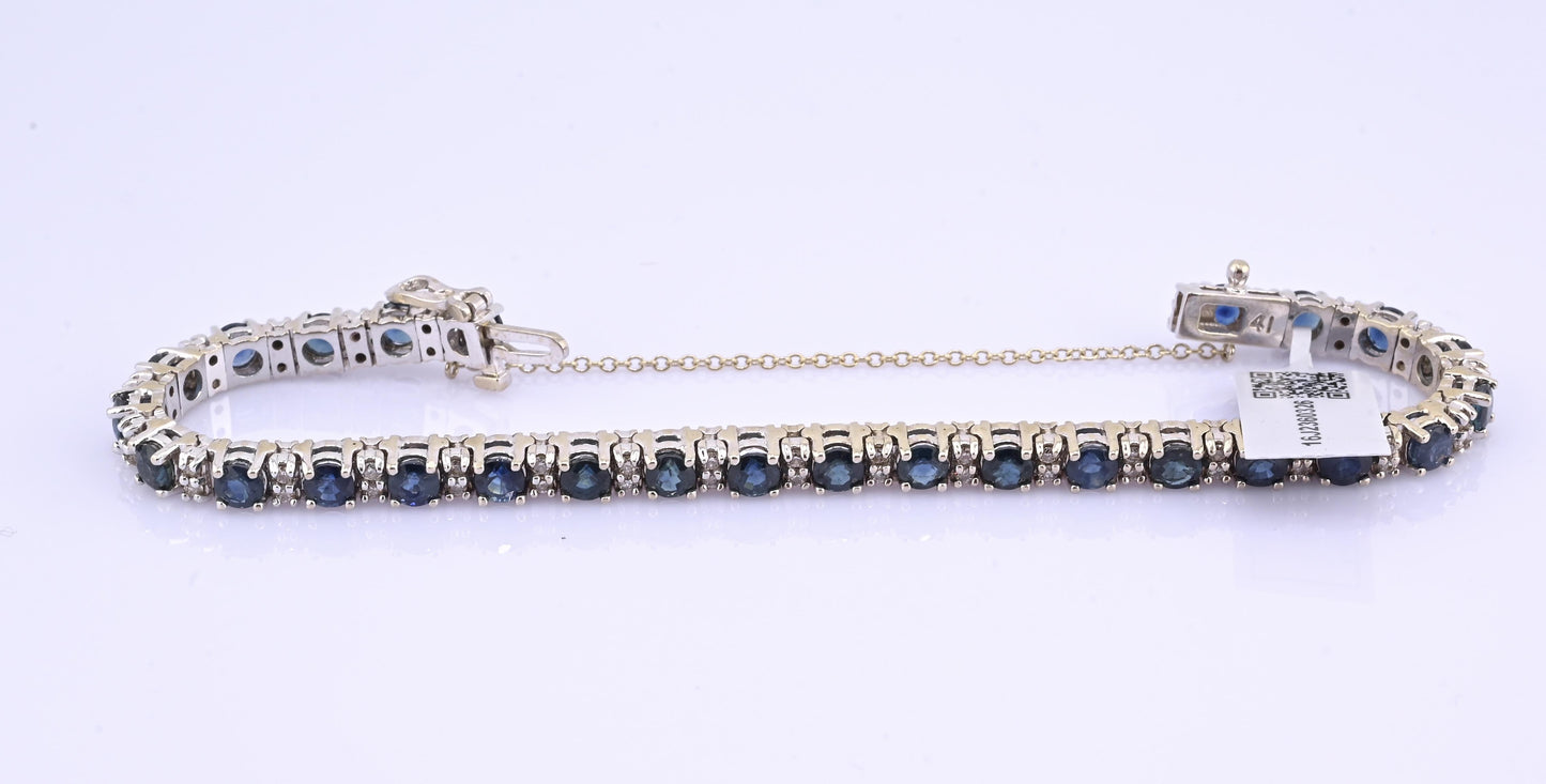IGI Certified 14K White Gold Sapphire & Diamond Tennis Bracelet 9.10 CTW 7”