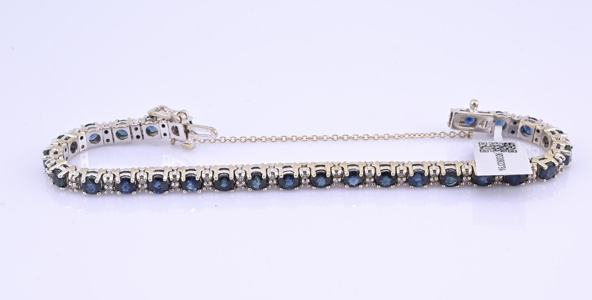 IGI Certified 14K White Gold Sapphire & Diamond Tennis Bracelet 9.10 CTW 7”