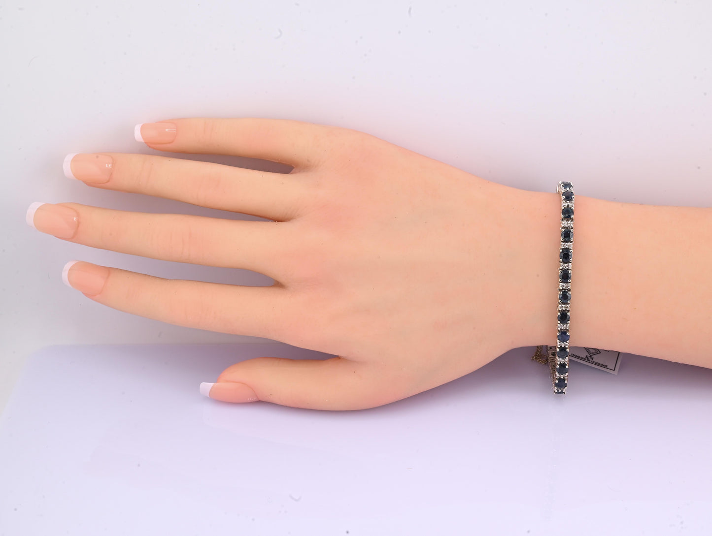 IGI Certified 14K White Gold Sapphire & Diamond Tennis Bracelet 9.10 CTW 7”