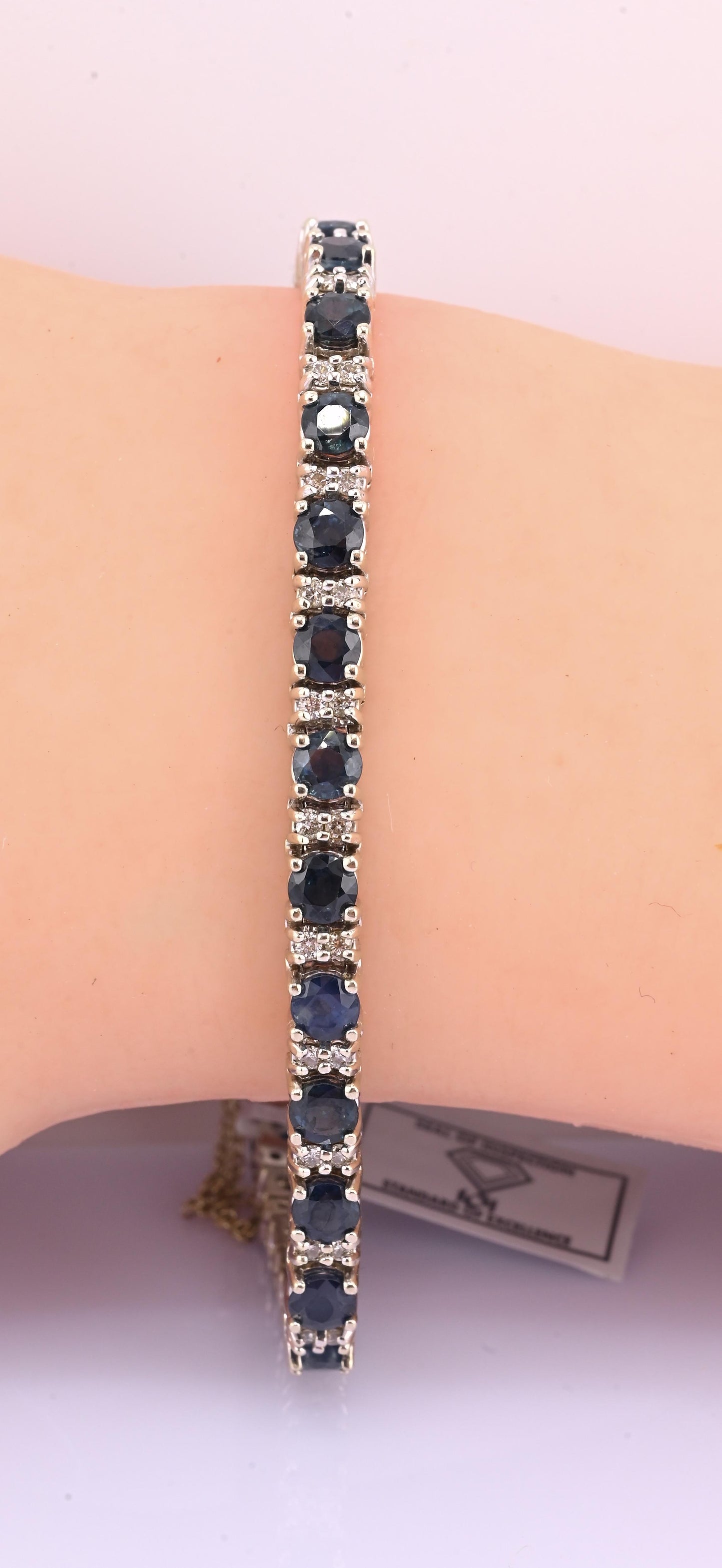 IGI Certified 14K White Gold Sapphire & Diamond Tennis Bracelet 9.10 CTW 7”