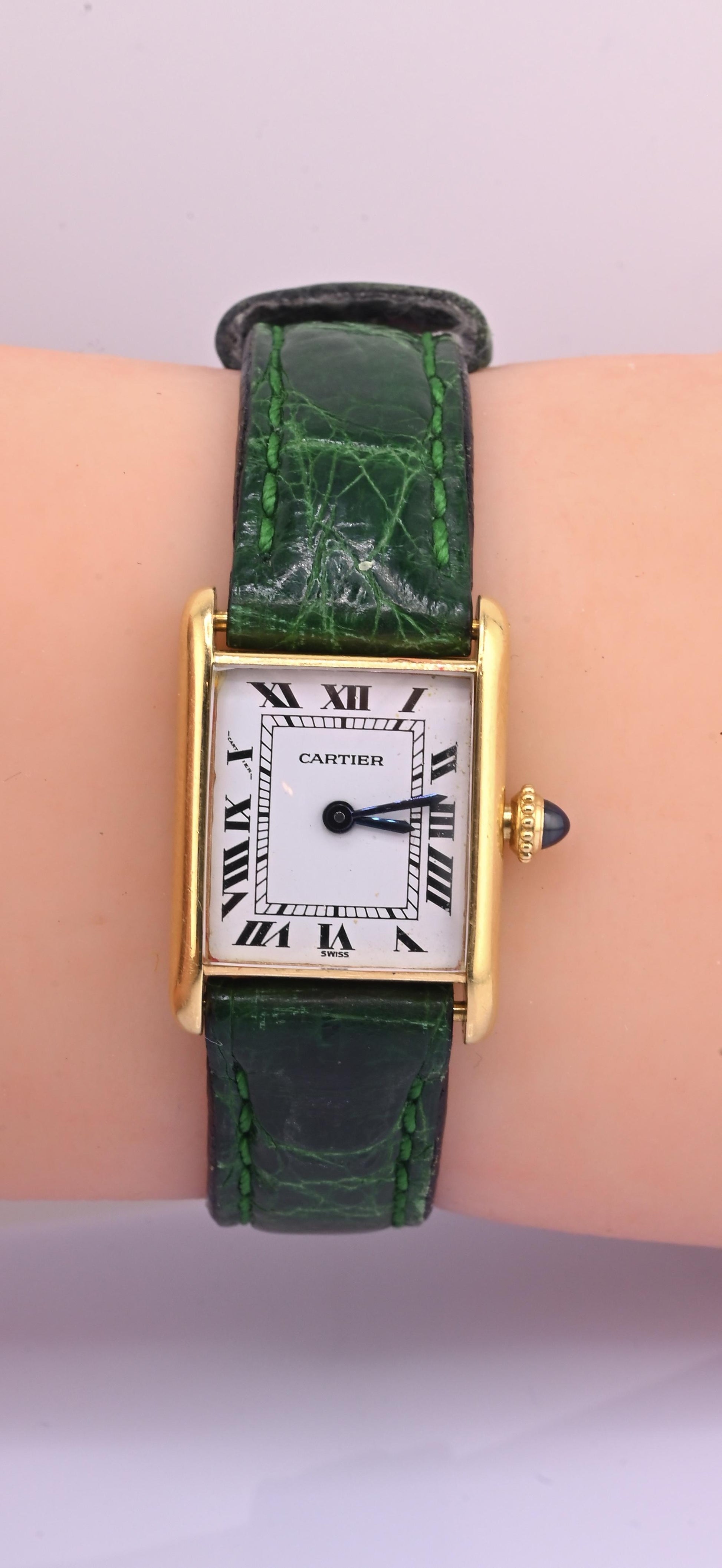 Vintage Cartier Paris Ladies Watch 18K Yellow Gold Swiss Made Ref 67117 Tank