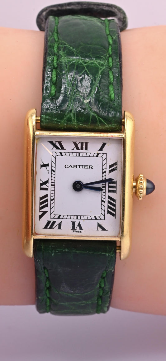 Vintage Cartier Paris Ladies Watch 18K Yellow Gold Swiss Made Ref 67117 Tank