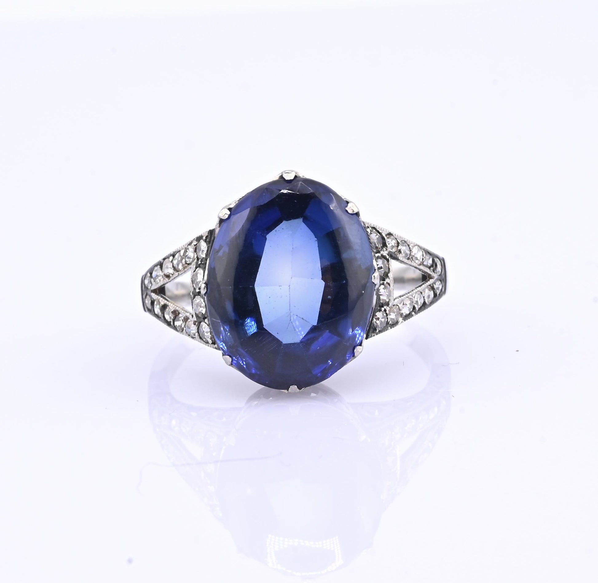 Rare Art Deco Period Sapphire & Diamond Ring With IGI Report