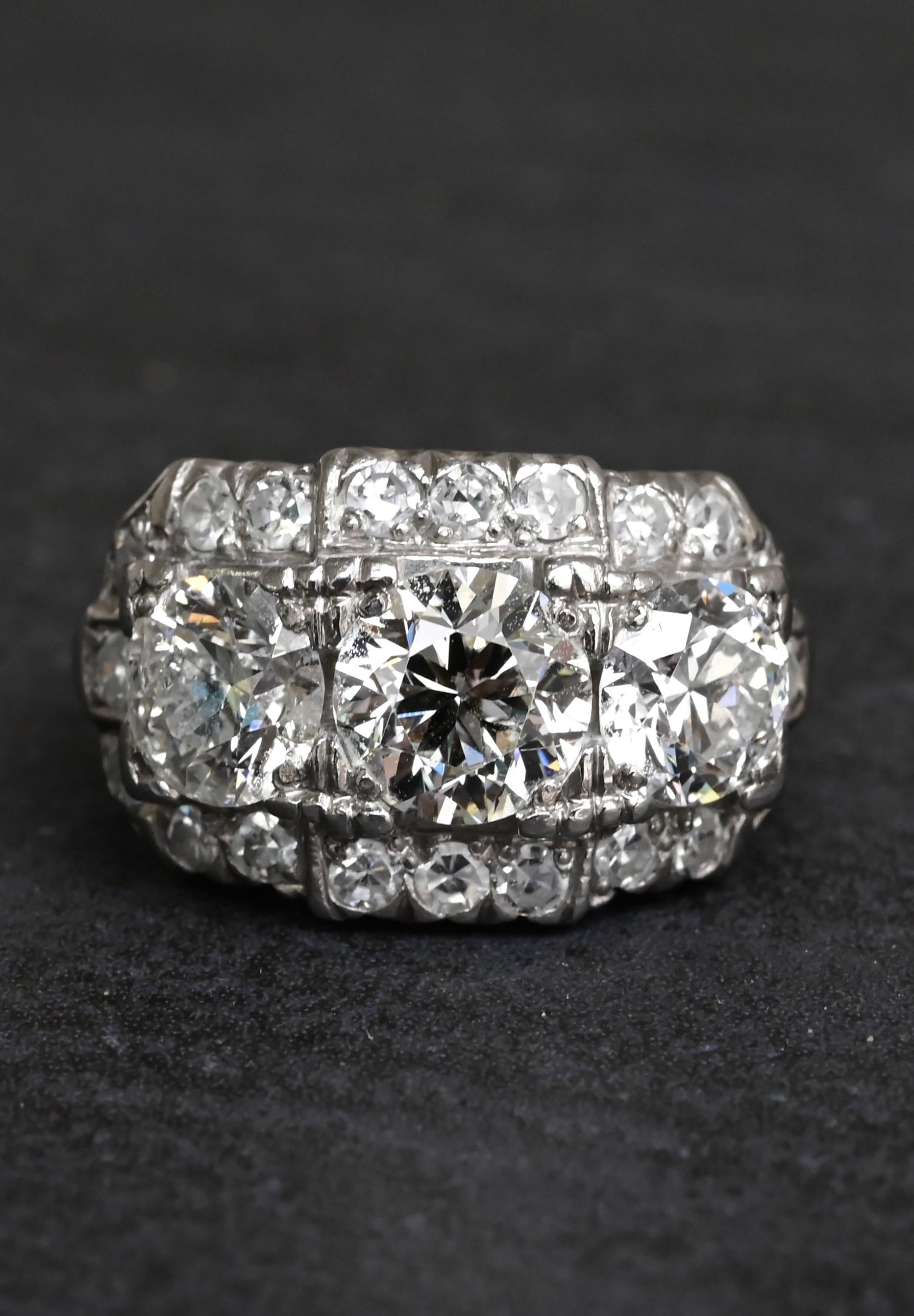 Art Deco Palladium Diamond Engagement Ring IGI Certified 3.75 TCW Ring Size 7.5